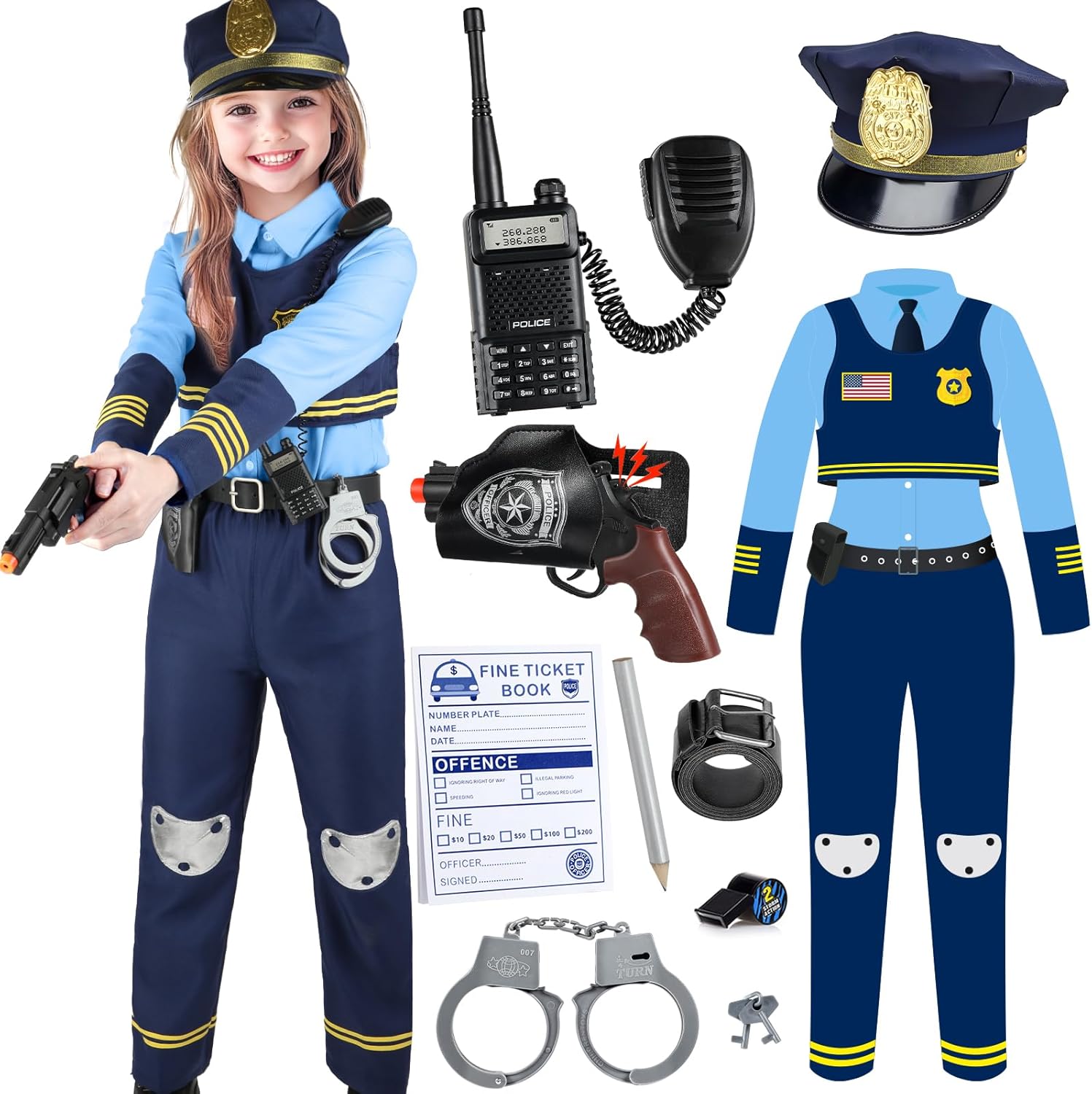 YADIYA Police Costume Set for Kids 3-12