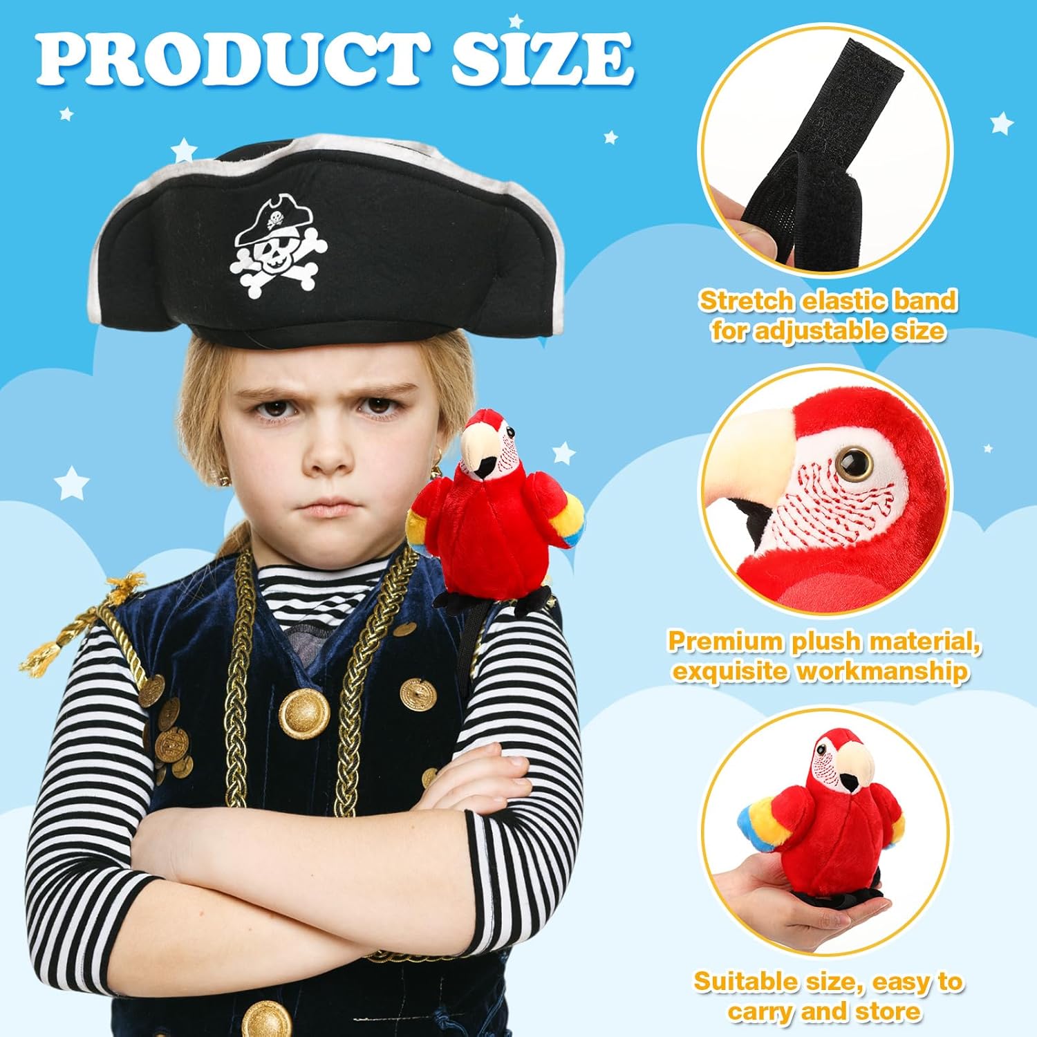HyDren 7 Inch Plush Pirate Parrot Costume Accessory