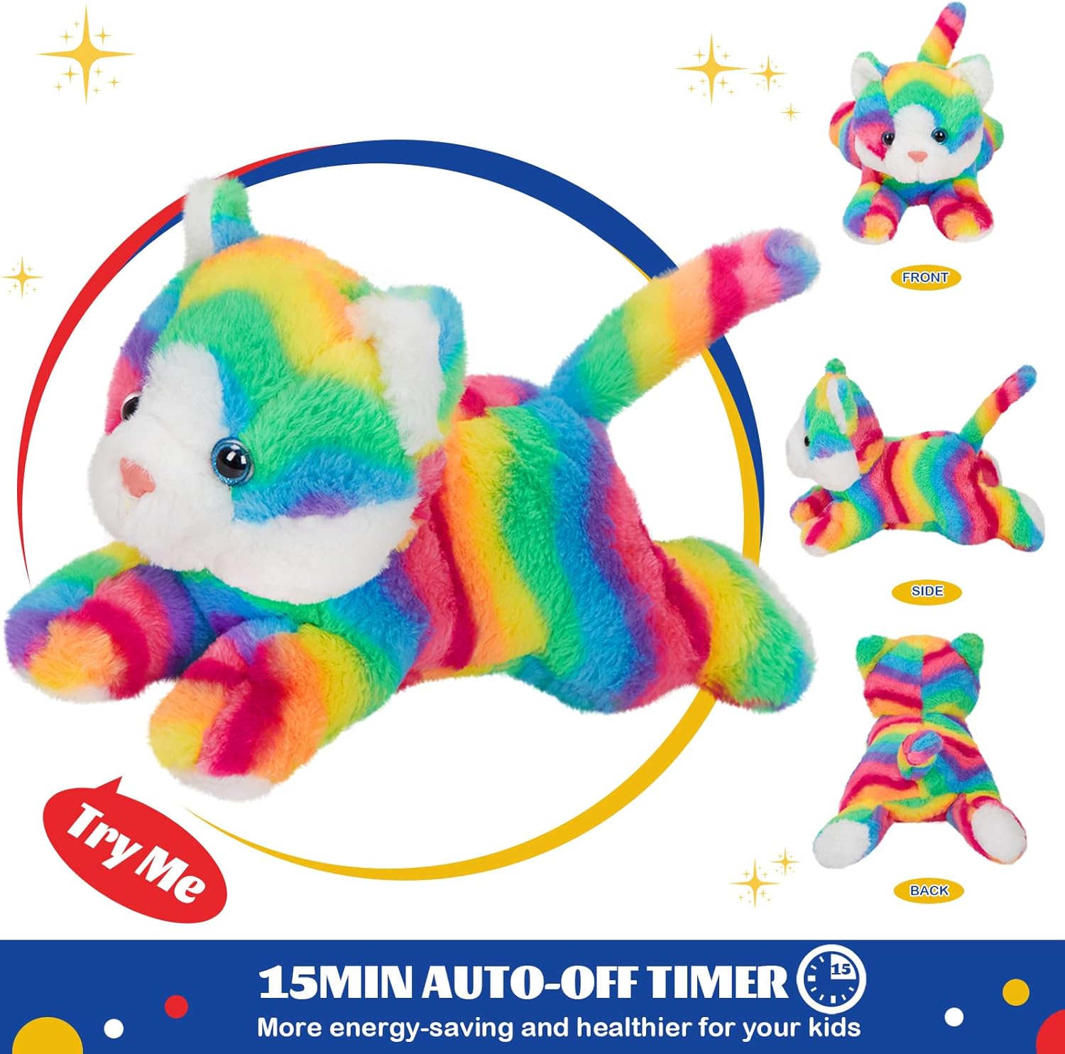 Glow Guards 13 Rainbow Cat Plush Toy with LED Night Light