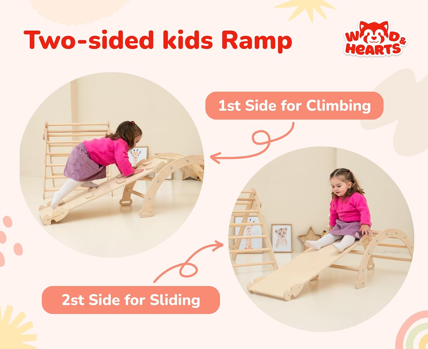 Wood And Hearts 3 in 1 Climbing Gym for Toddlers