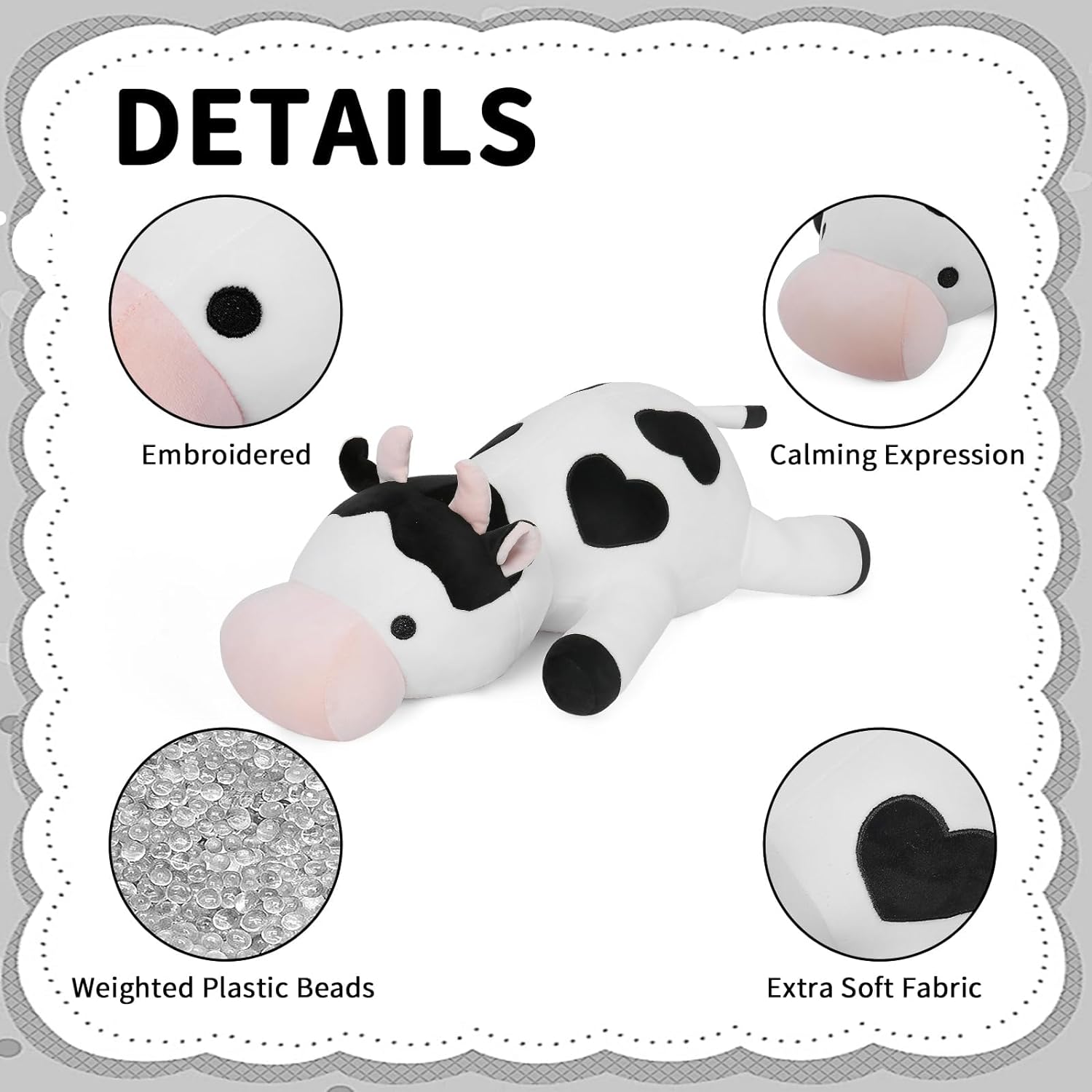 FLORVIV Weighted Cow Plush Toy 24 42lb Comfort Pillow for Kids