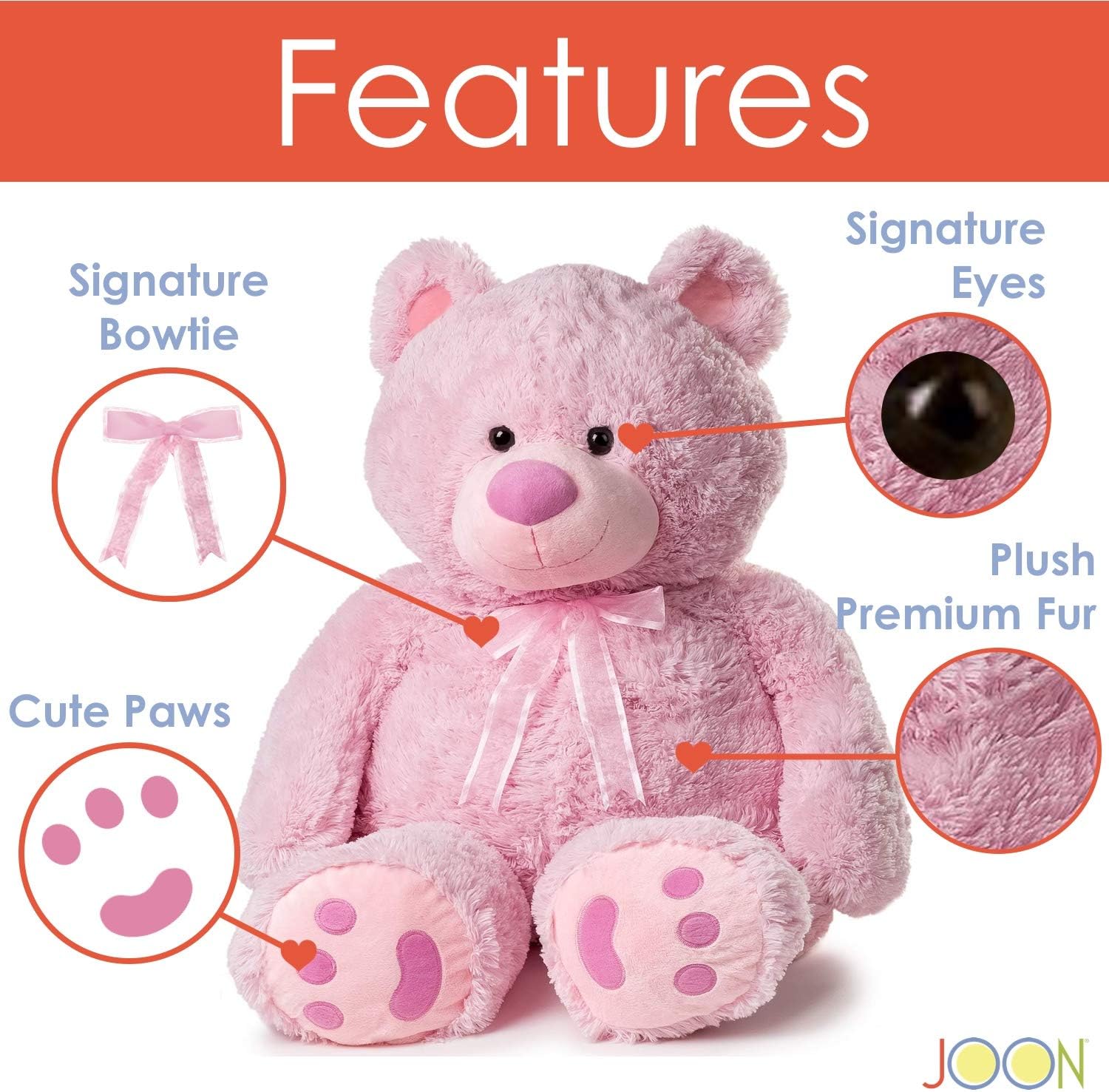 JOON 38 Inch Pink Teddy Bear with Ribbon and Bow