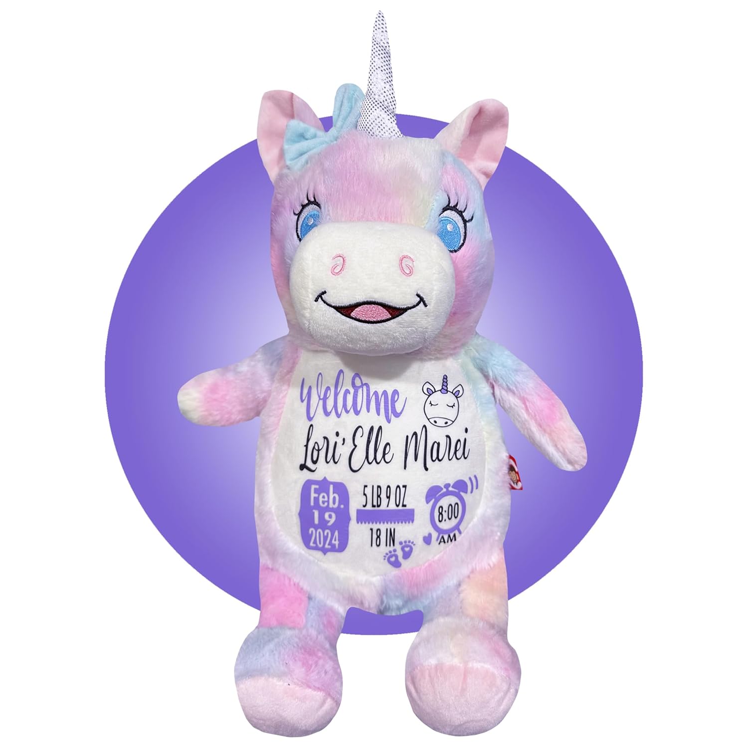 Personalized Unicorn Birth Stat Stuffed Animal - 185 Tall