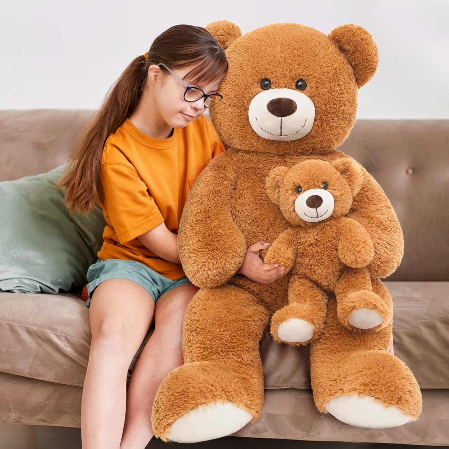Tezituor Giant Stuffed Animal 39in Brown Teddy Bear Mommy With Baby