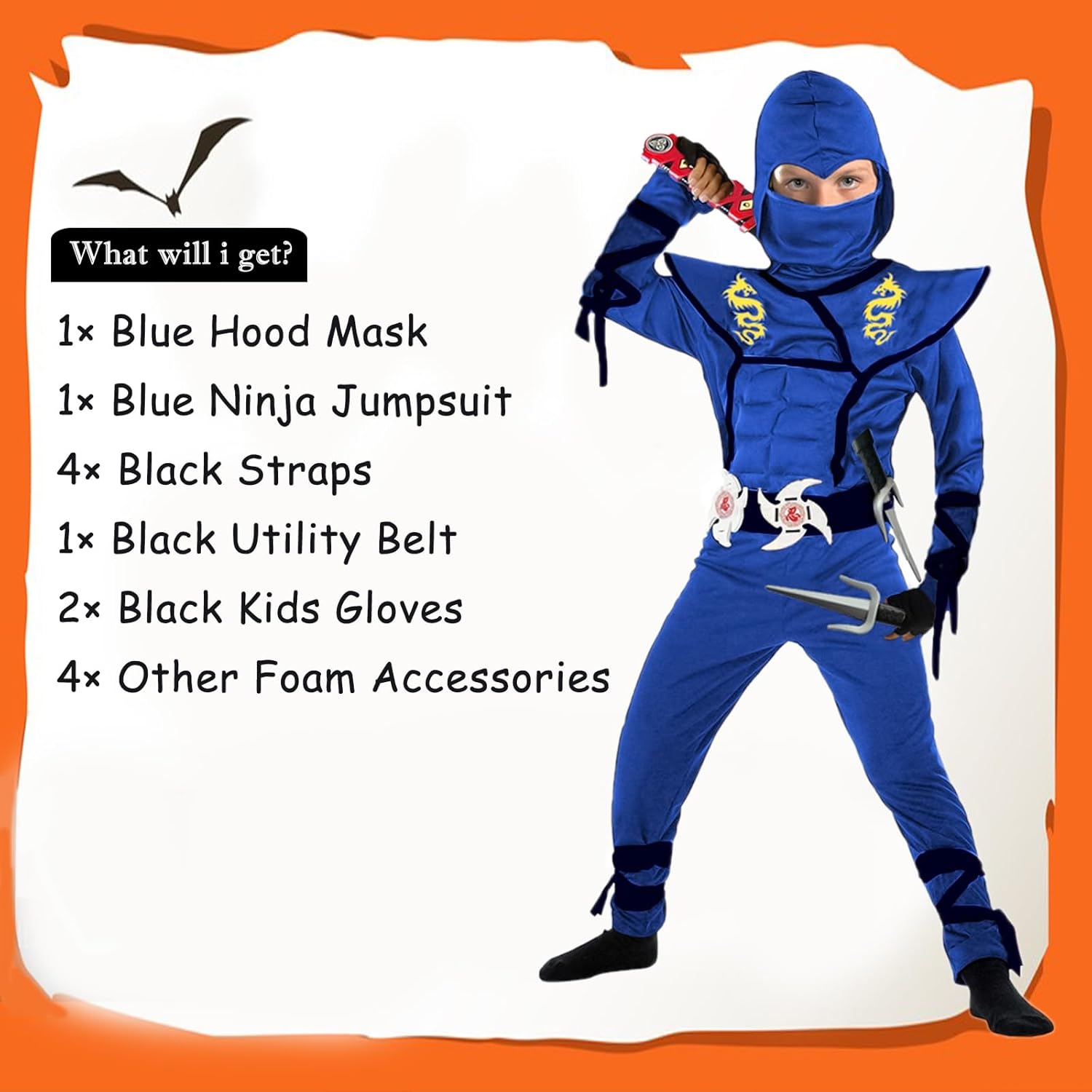 SATKULL Kids Ninja Costume Set Halloween Cosplay with Accessories