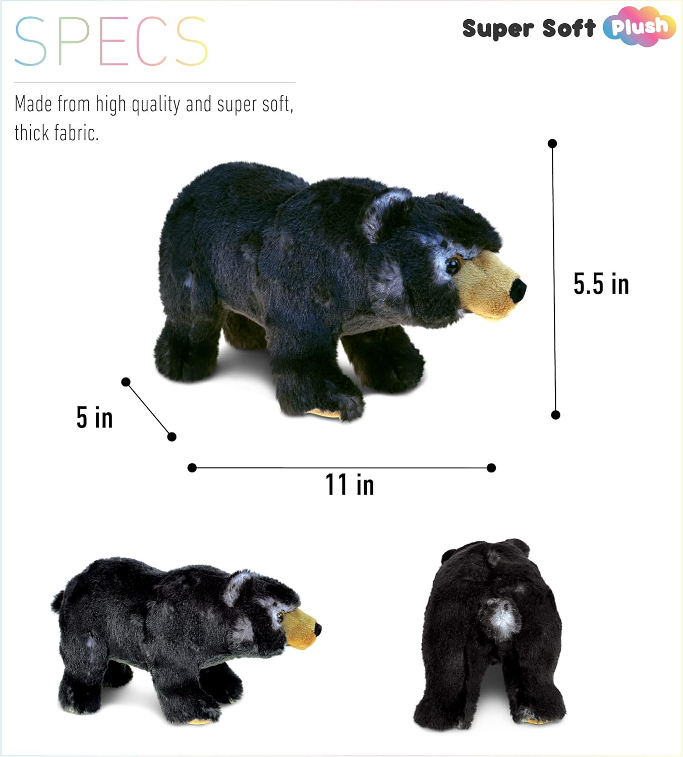Puzzled DolliBu Standing Black Bear Plush Toy - 11 Inch