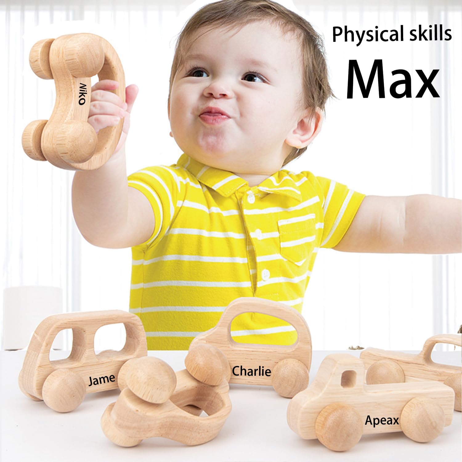 Personalized Name Wooden Toy Car for Toddlers 1-3