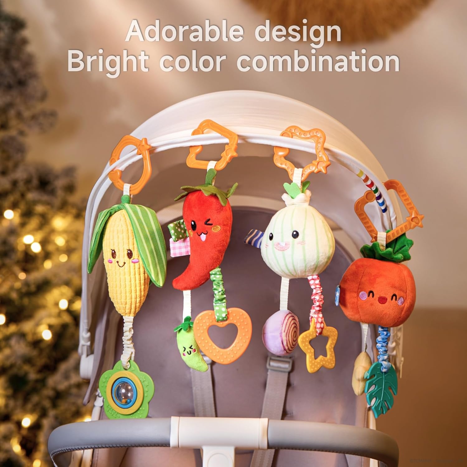 TUMAMA Hanging Baby Toys 4 Pack with Rattle and Teether