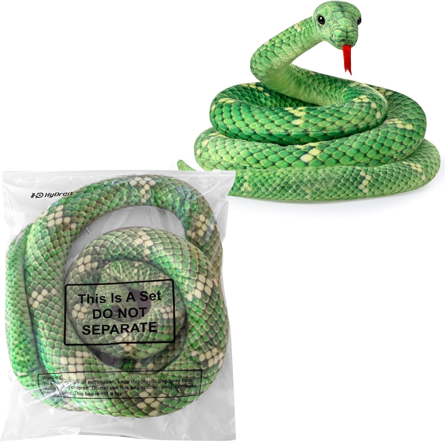 HyDren Realistic Giant Plush Snake Toy Green