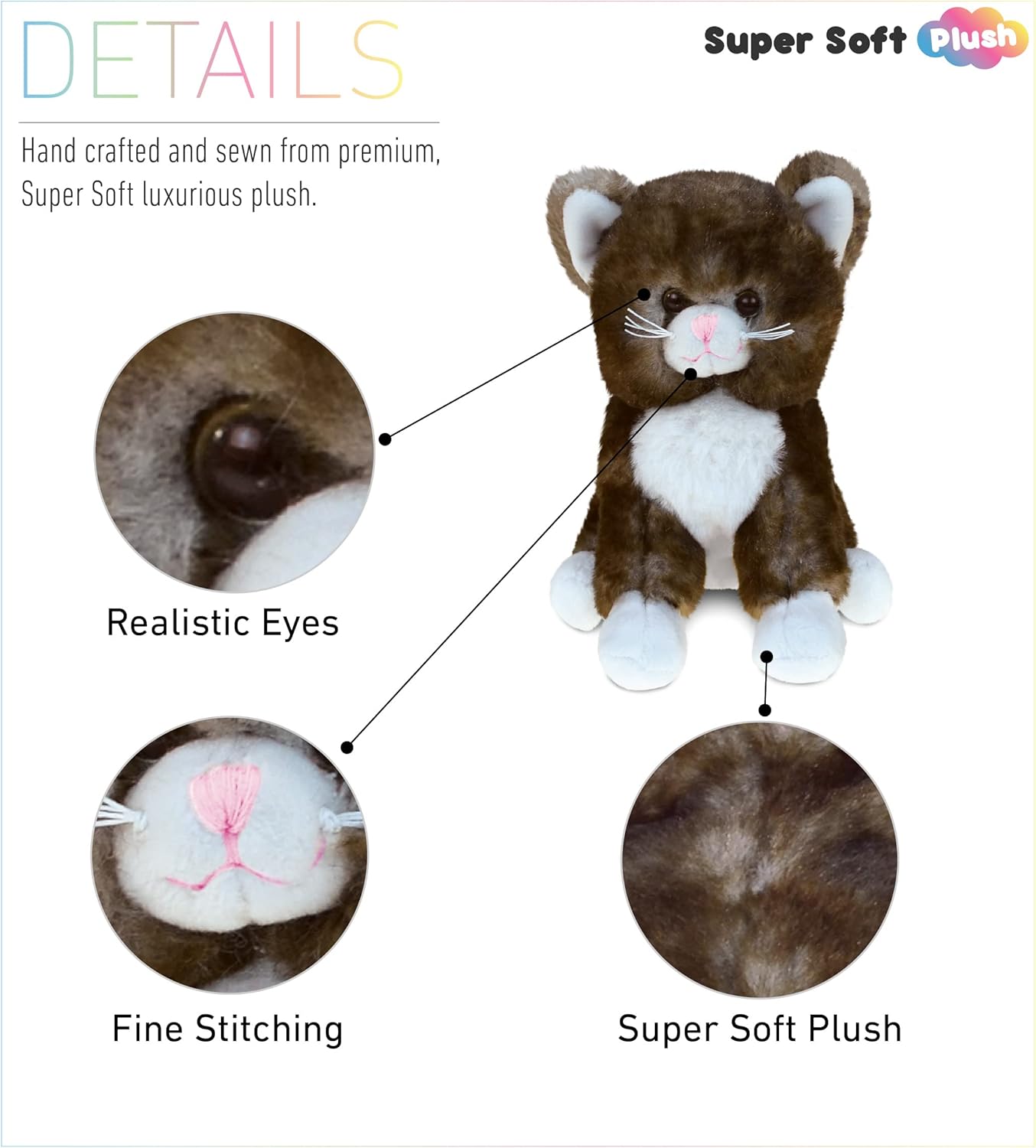 DolliBu Brown Cat Plush Toy - 7 Inches Huggable Soft Stuffed Animal