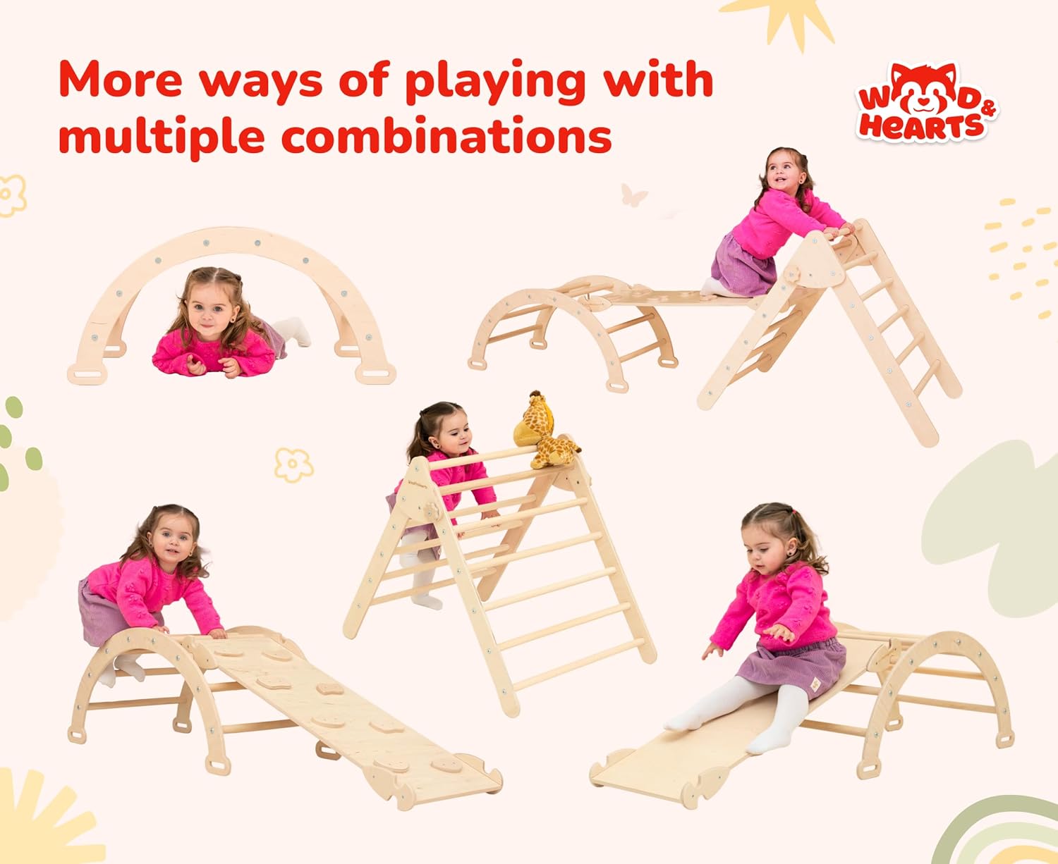 Wood And Hearts 3 in 1 Climbing Gym for Toddlers
