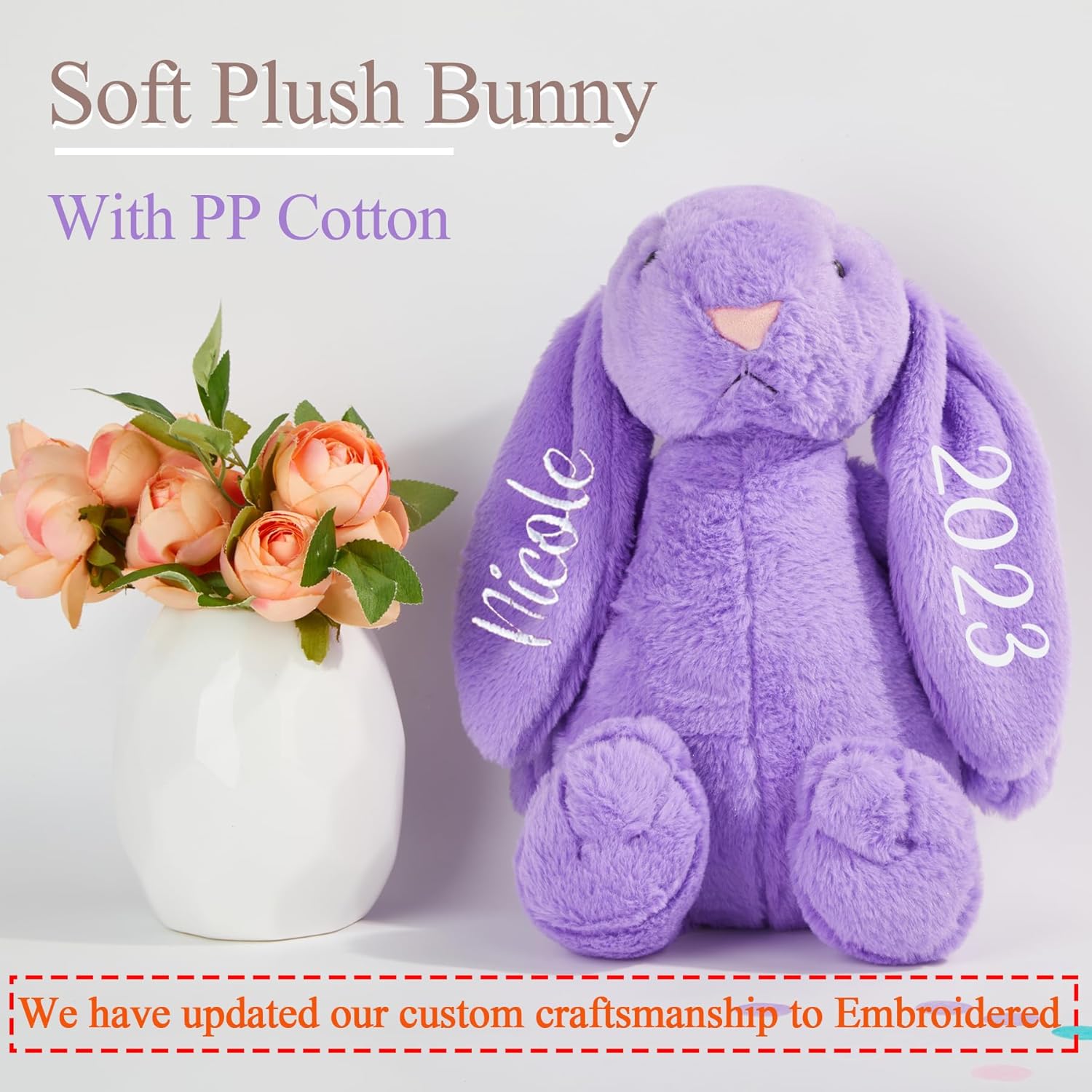 Flycalf Personalized Valentines Bunny with Embroidered Name