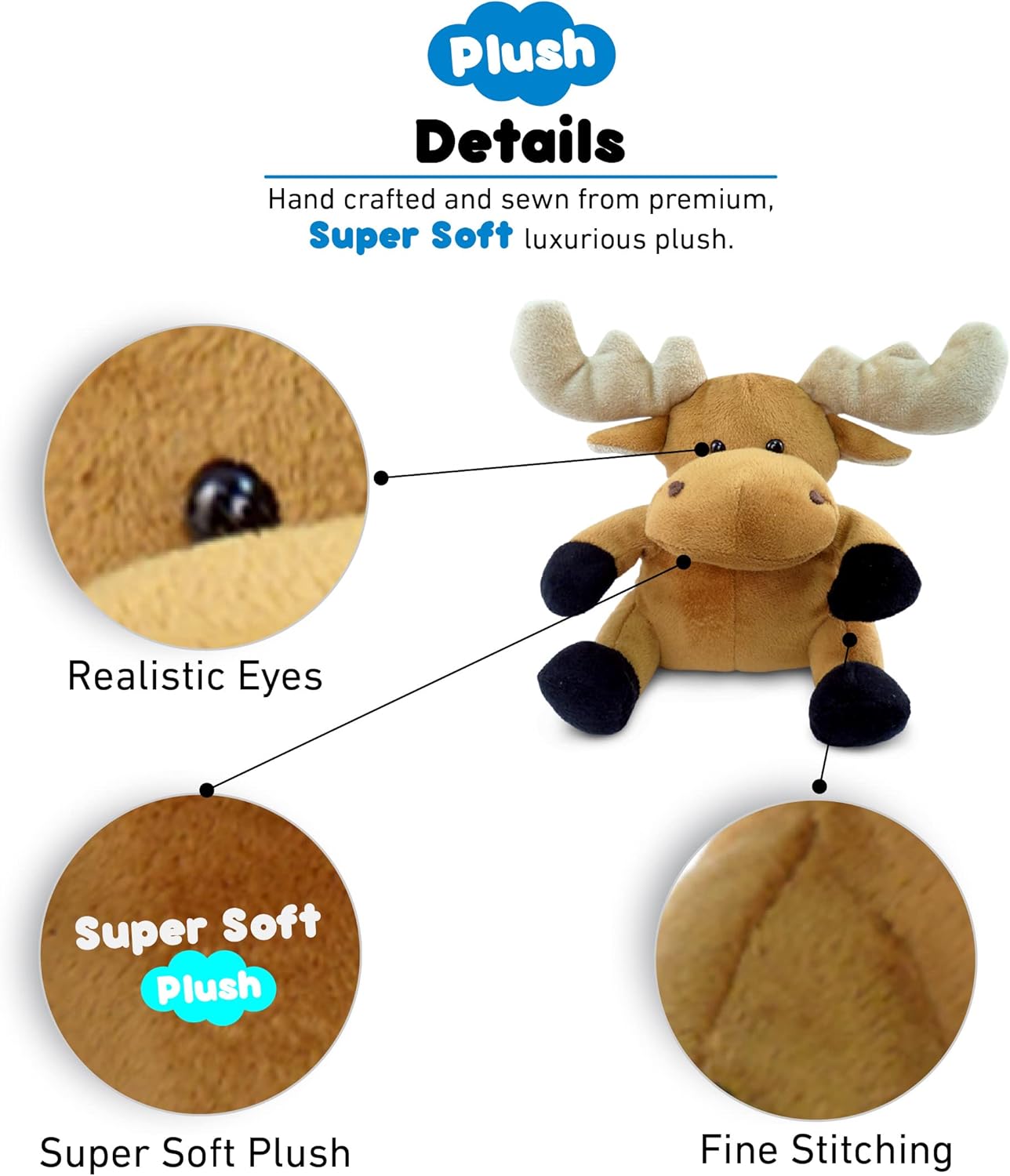 DolliBu Plush Moose Stuffed Animal - 6 Inches