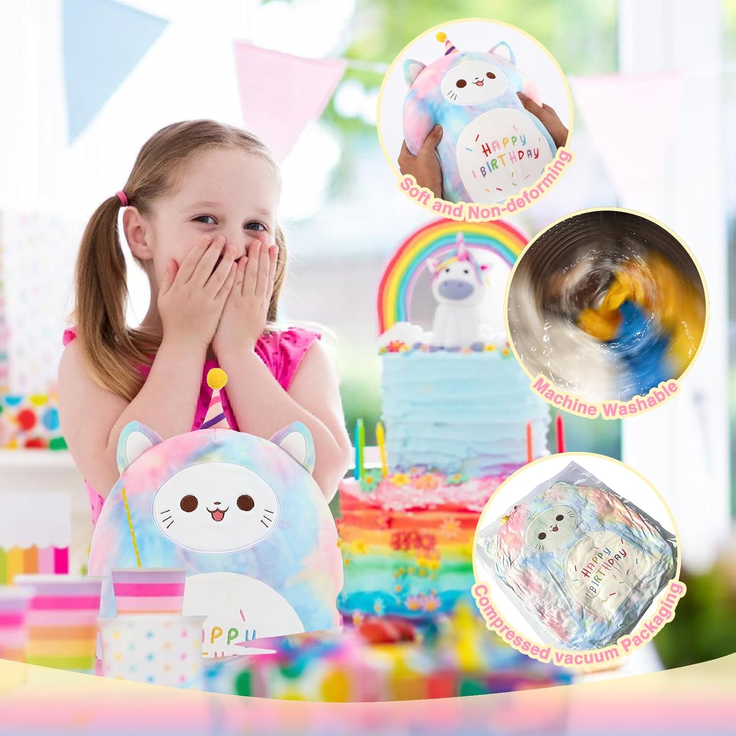 ForYoung 12 Happy Birthday Cat Plush Pillow 1