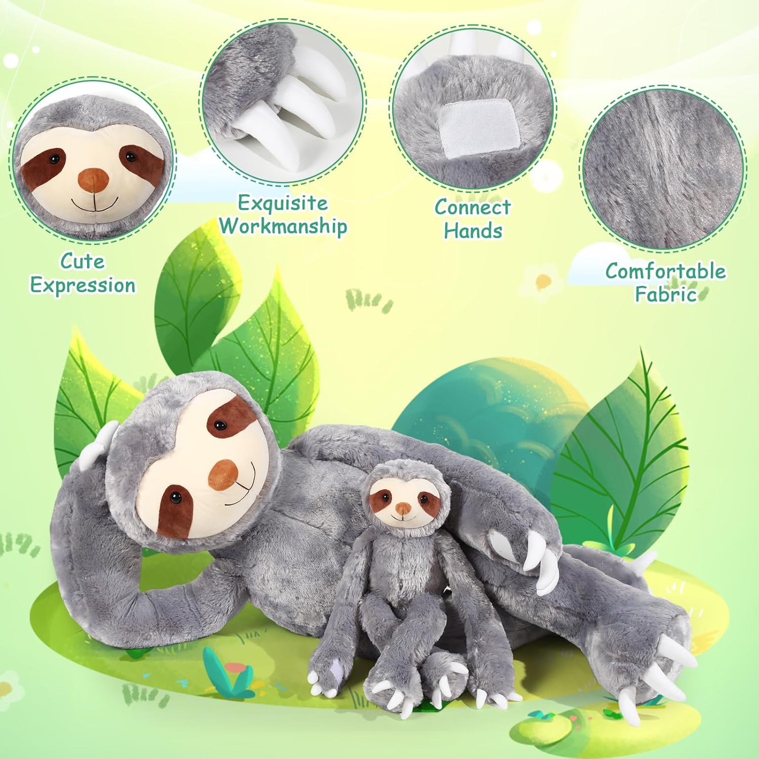 Libima 2 Pcs Large Sloth Plush Toy Set 40in and 18in
