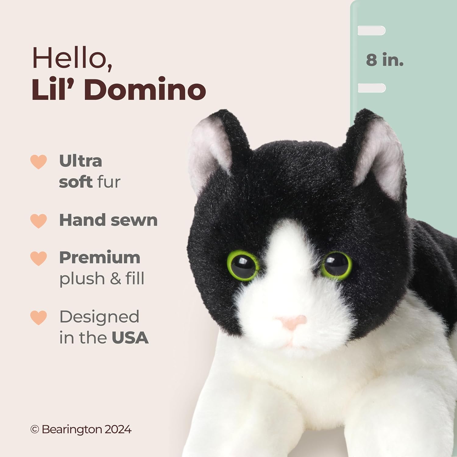 Bearington Collection Lil Domino 8 Inch Plush Cat Stuffed Animal