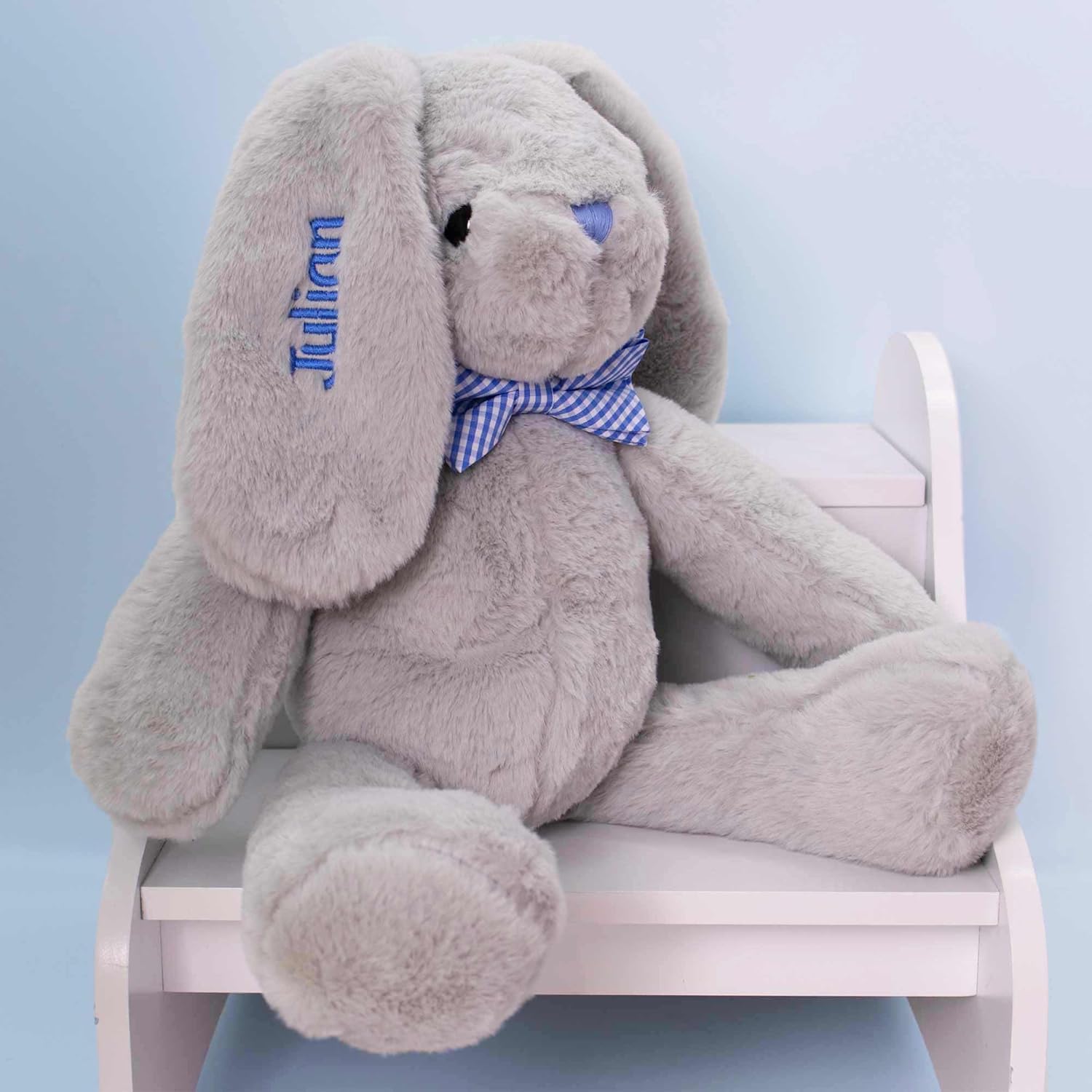 DIBSIES Personalized Hoppity Floppity Bunny 18-inch Gray with Blue Bowtie