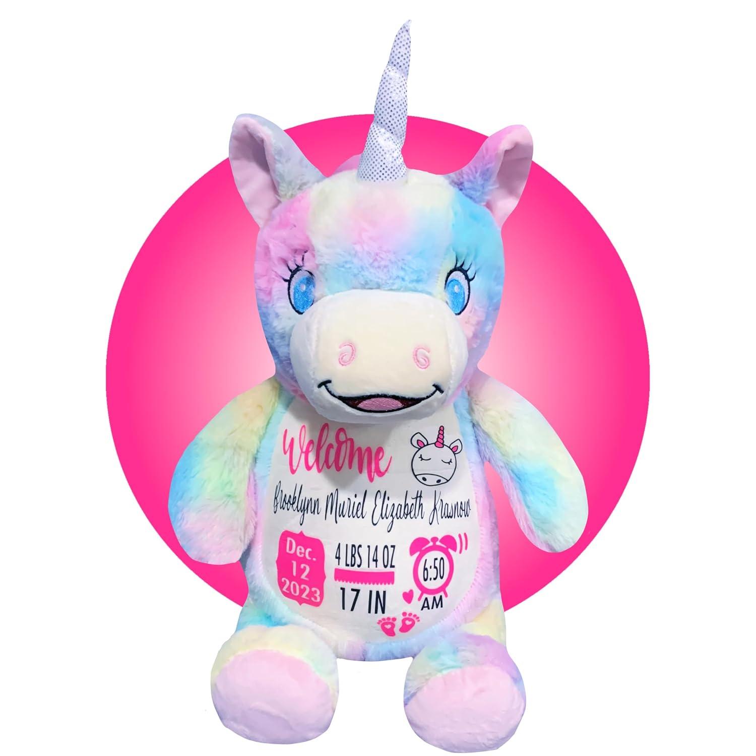 Personalized Unicorn Birth Stat Stuffed Animal - 185 Tall