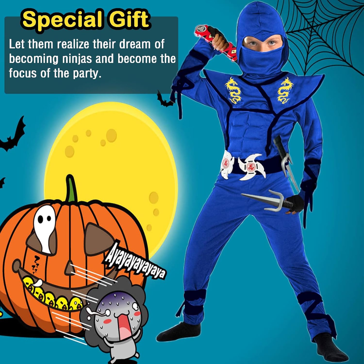 SATKULL Kids Ninja Costume Set Halloween Cosplay with Accessories