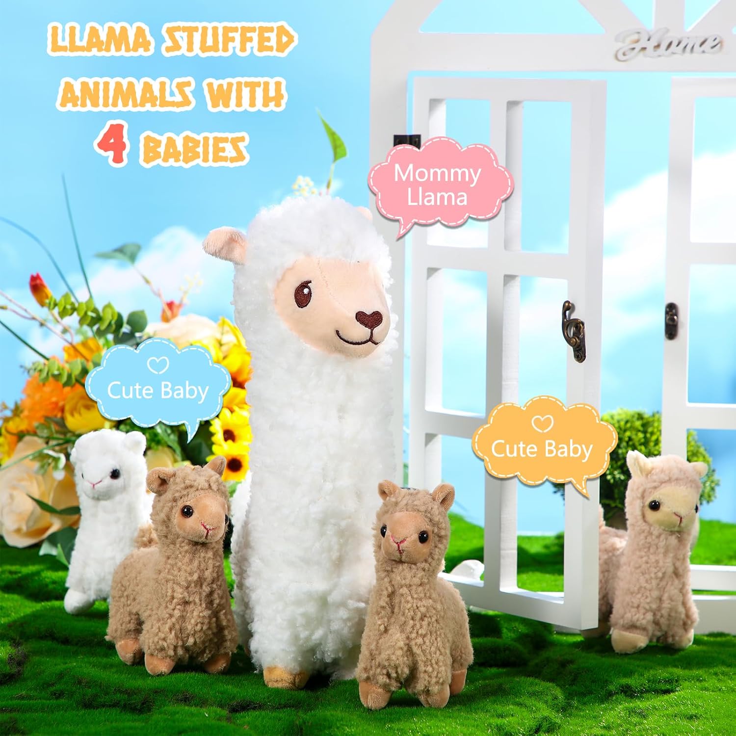Jenaai Llama Plush Set with 4 Baby Llamas Cute Stuffed Animals