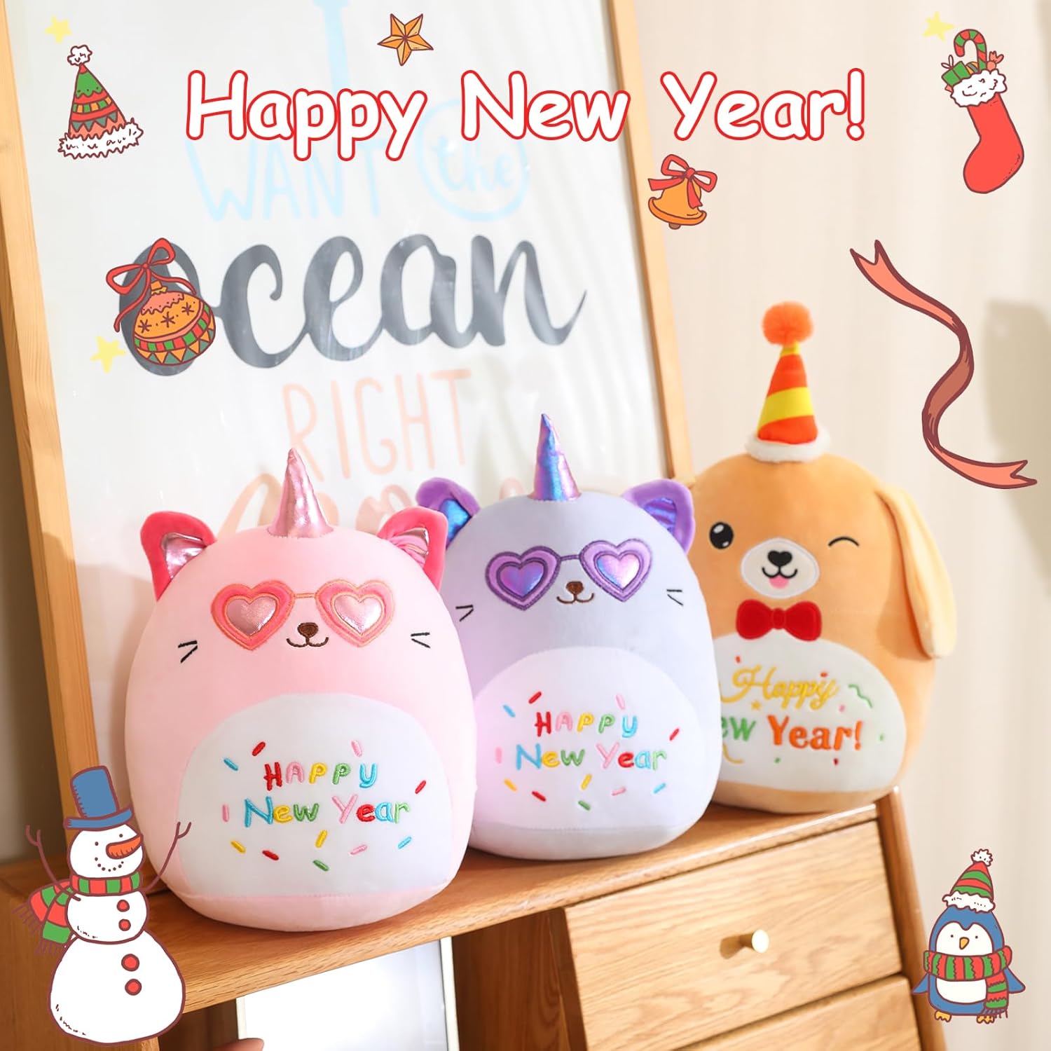 SQEQE Happy New Year Dog Plush Toy 10 Inch