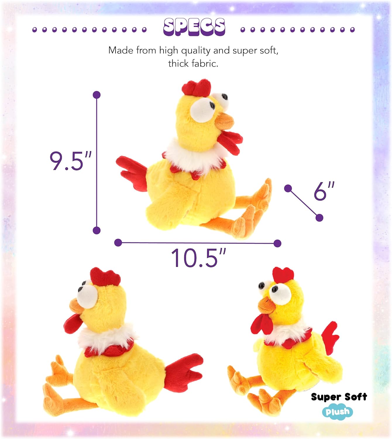 DolliBu Plush Rooster Toy - Soft Huggable Sitting Yellow Farm Animal