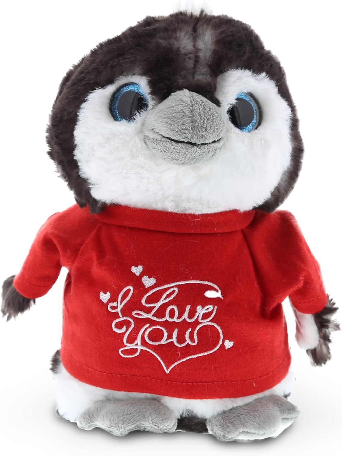 DolliBu Personalized Grey Penguin Plush - 9 Inches I Love You Valentine Gift