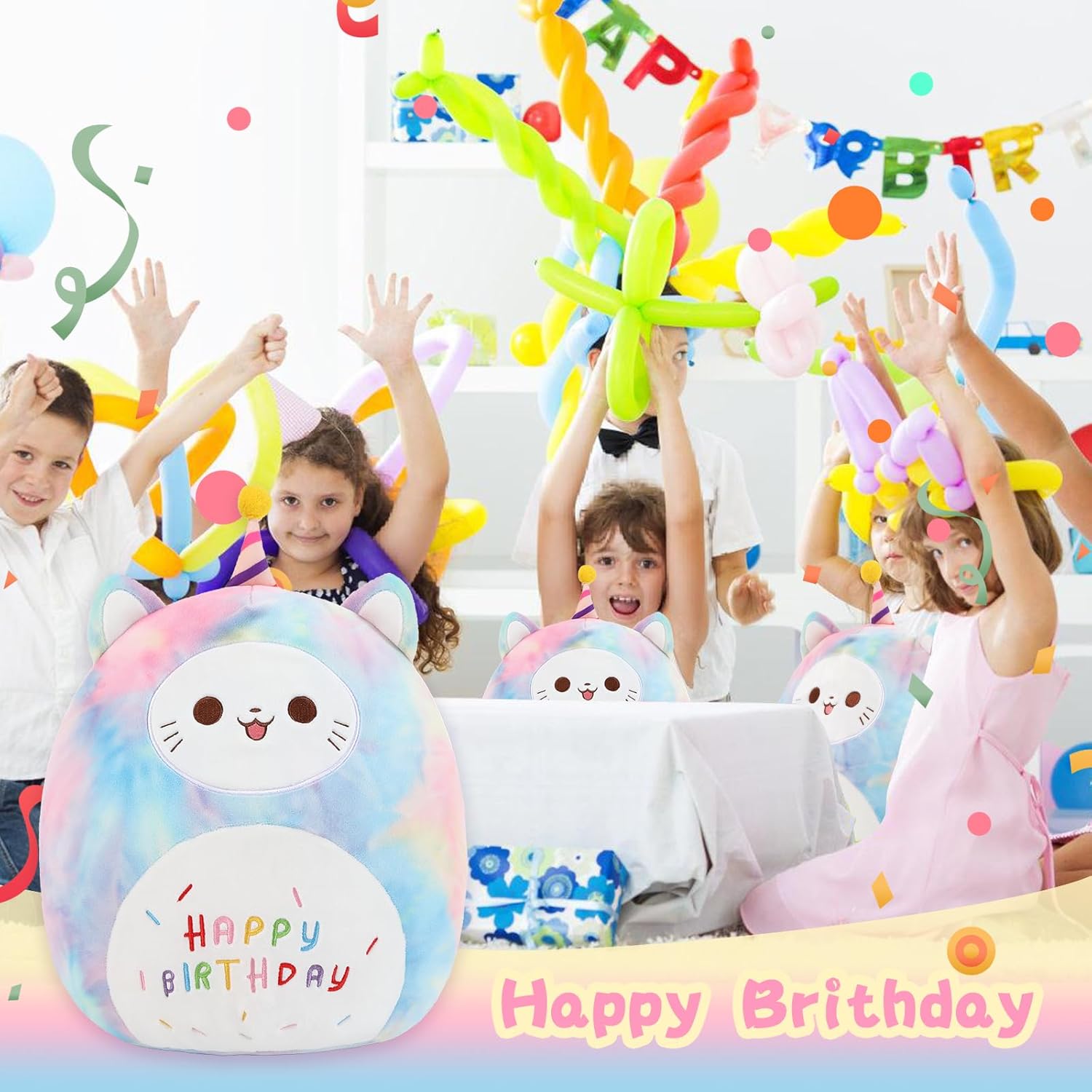 ForYoung 12 Happy Birthday Cat Plush Pillow 1