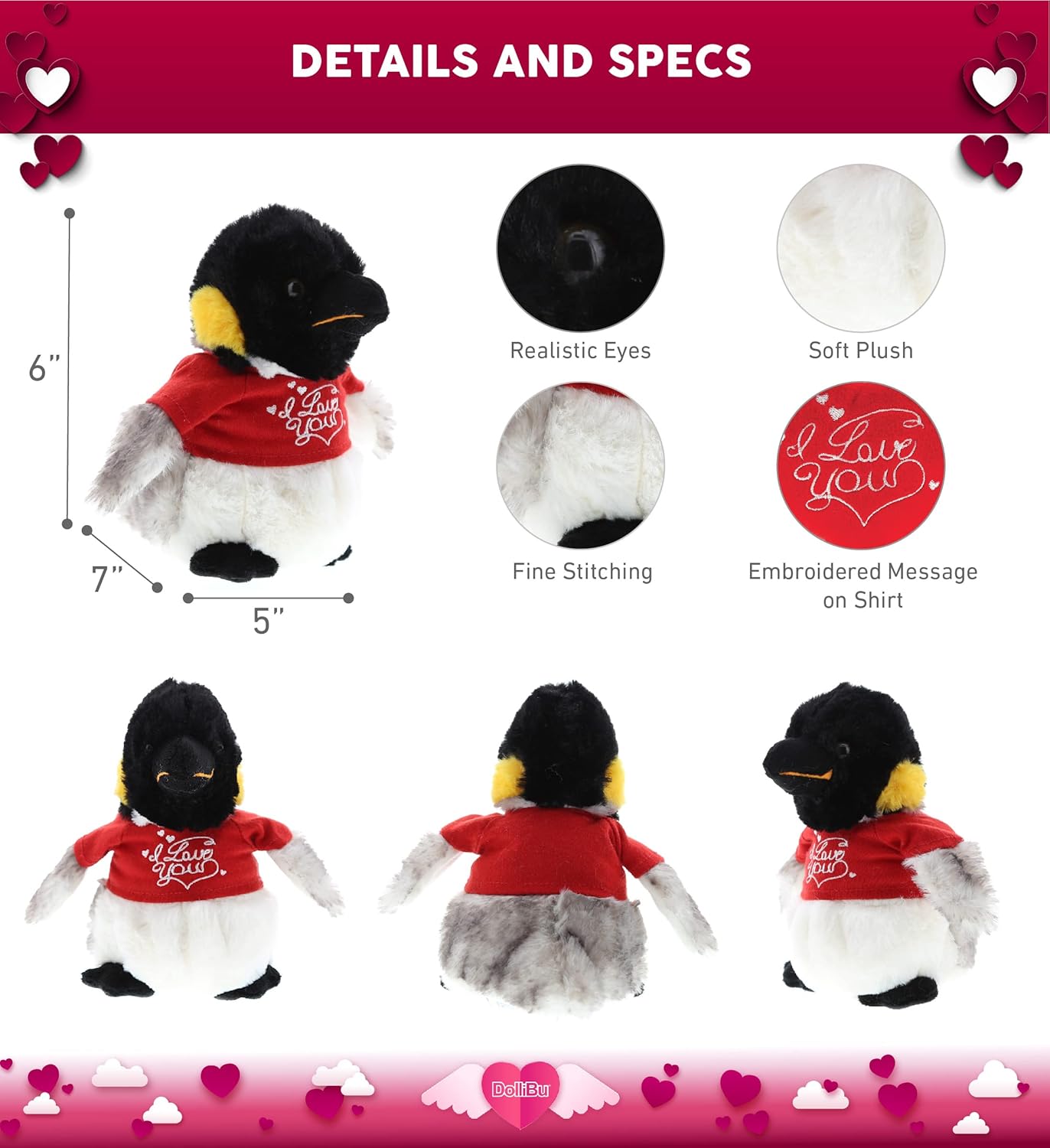 DolliBu I Love You Emperor Penguin Plush - 7 Inches