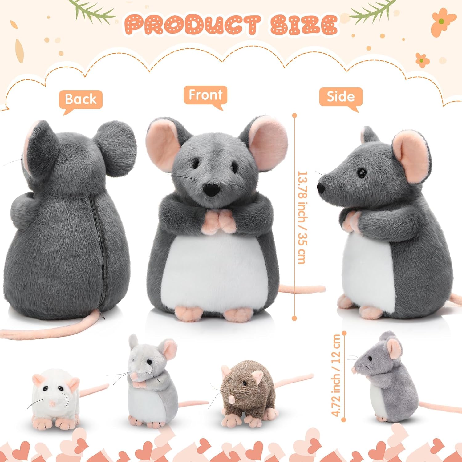 5 Pcs Mouse Plush Stuffed Animals Set