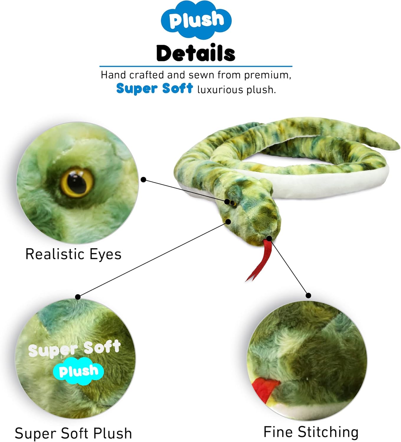 DolliBu Green Snake Giant Plush Pillow 112 Inches Long
