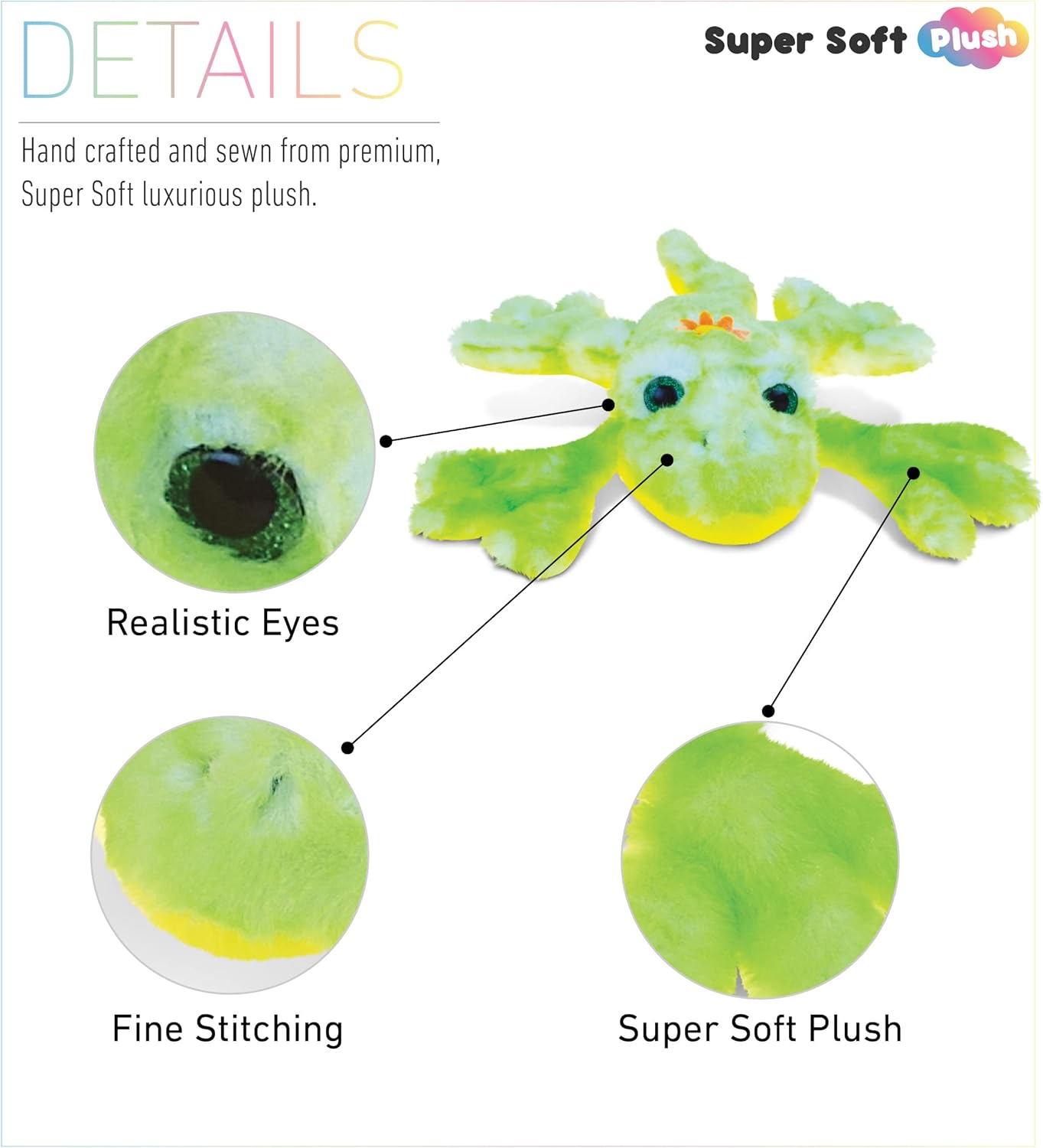 DolliBu Plush Gecko Stuffed Animal - 135 Inch Huggable Green Gecko Toy