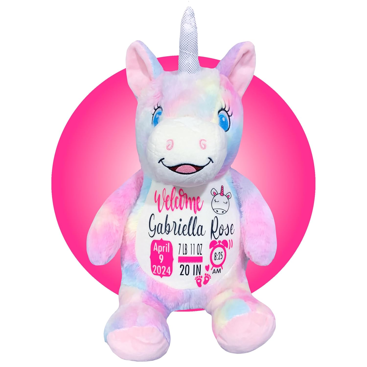 Personalized Unicorn Birth Stat Stuffed Animal - 185 Tall