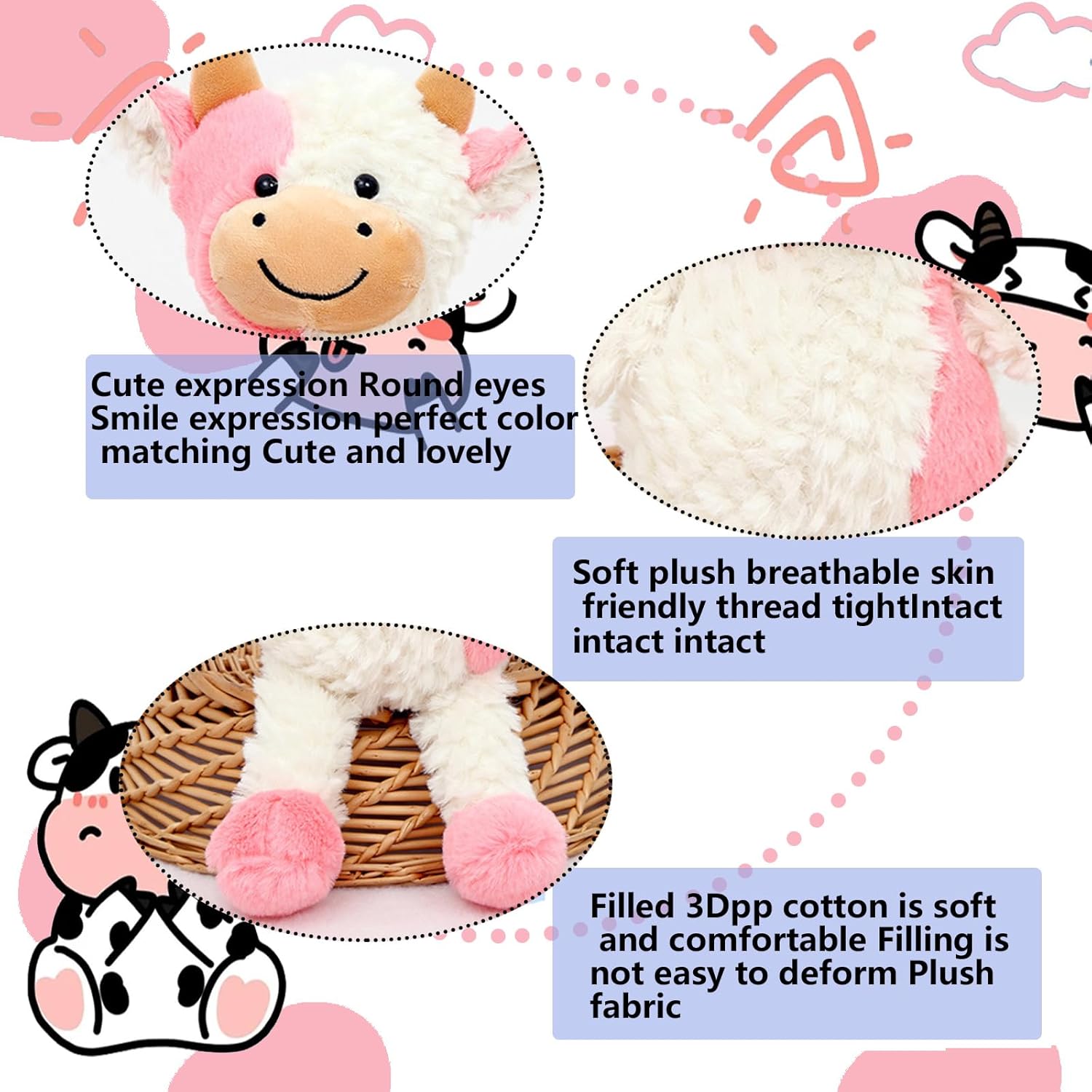118 Inch Cute Cow Stuffed Animal Plush Toy