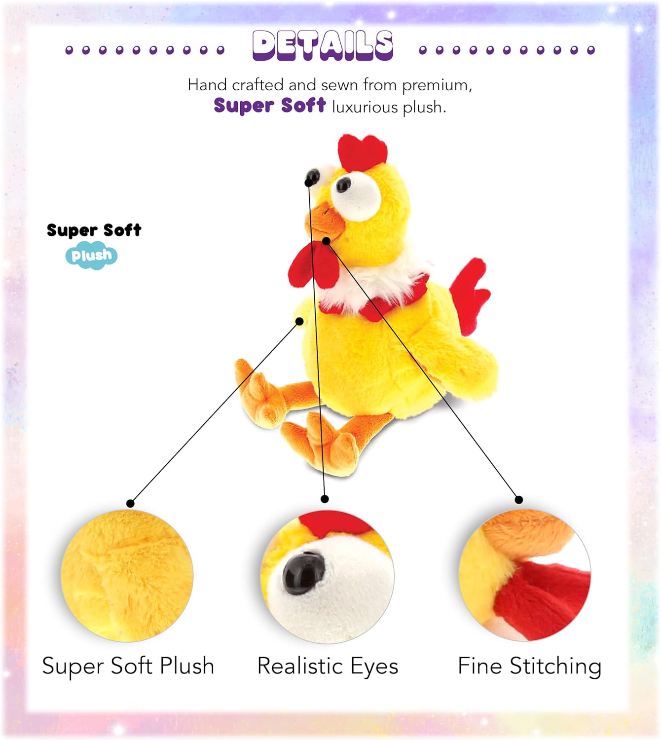 DolliBu Plush Rooster Toy - Soft Huggable Sitting Yellow Farm Animal