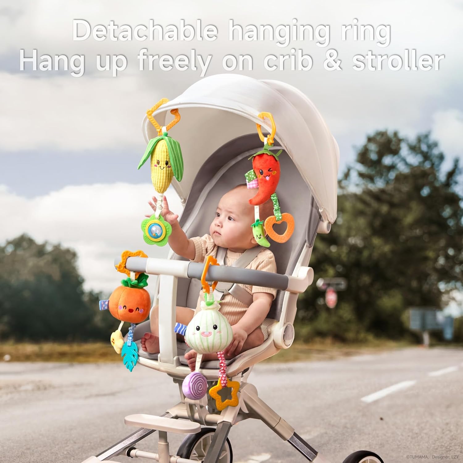 TUMAMA Hanging Baby Toys 4 Pack with Rattle and Teether