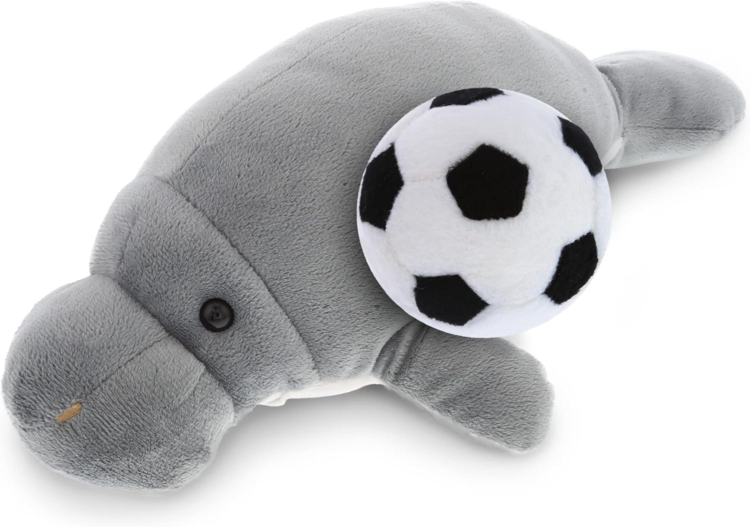 DolliBu Grey Manatee Stuffed Animal with Soccer Ball