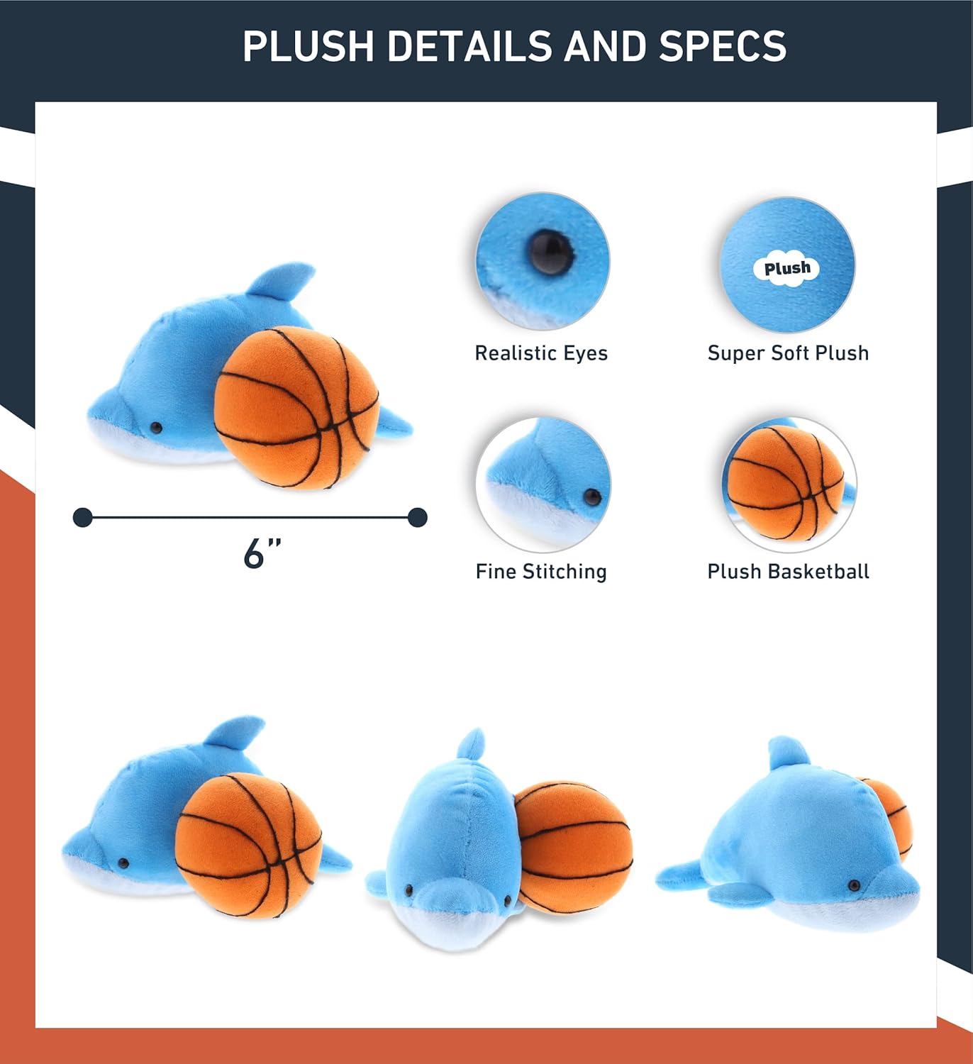 DolliBu Dolphin Plush with Basketball - 6 Inches 1