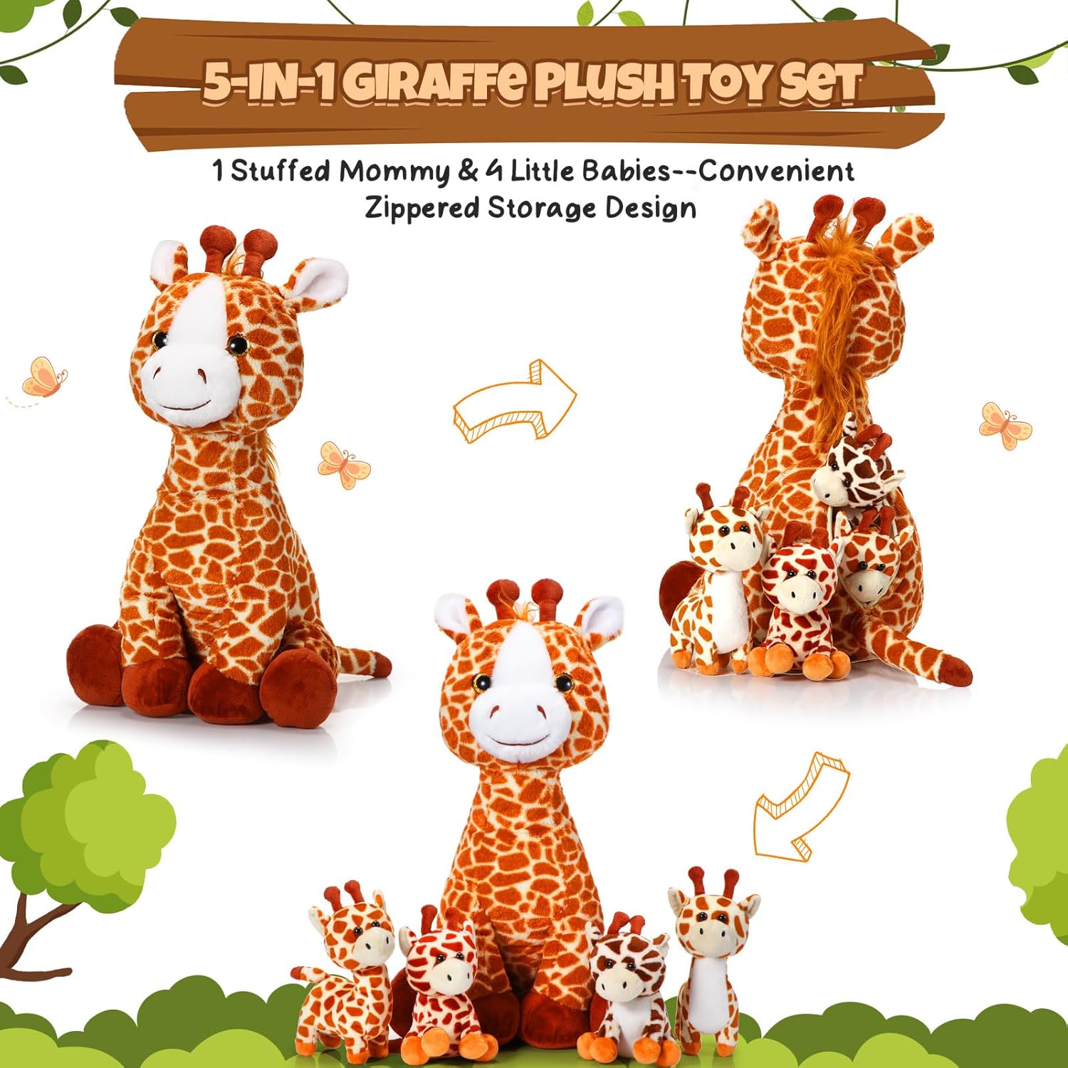 Honoson 5 Pcs Giraffe Plush Set with Babies