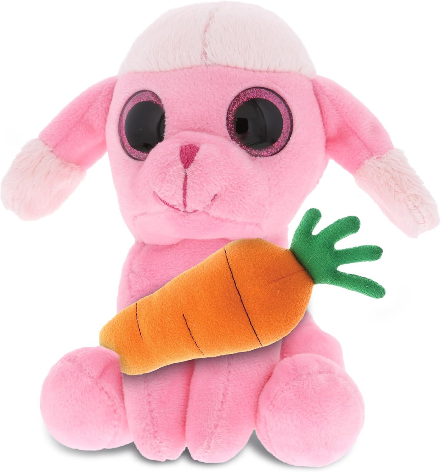 DolliBu Sparkling Eyes Pink Poodle Dog with Carrot - 6 Inches Easter Plush Toy