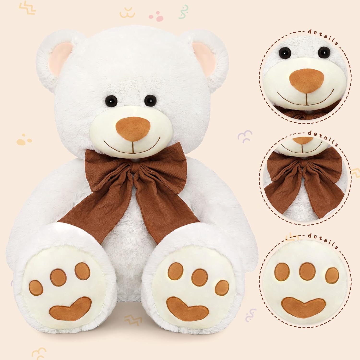MorisMos 40 Inch White Teddy Bear Plush Toy