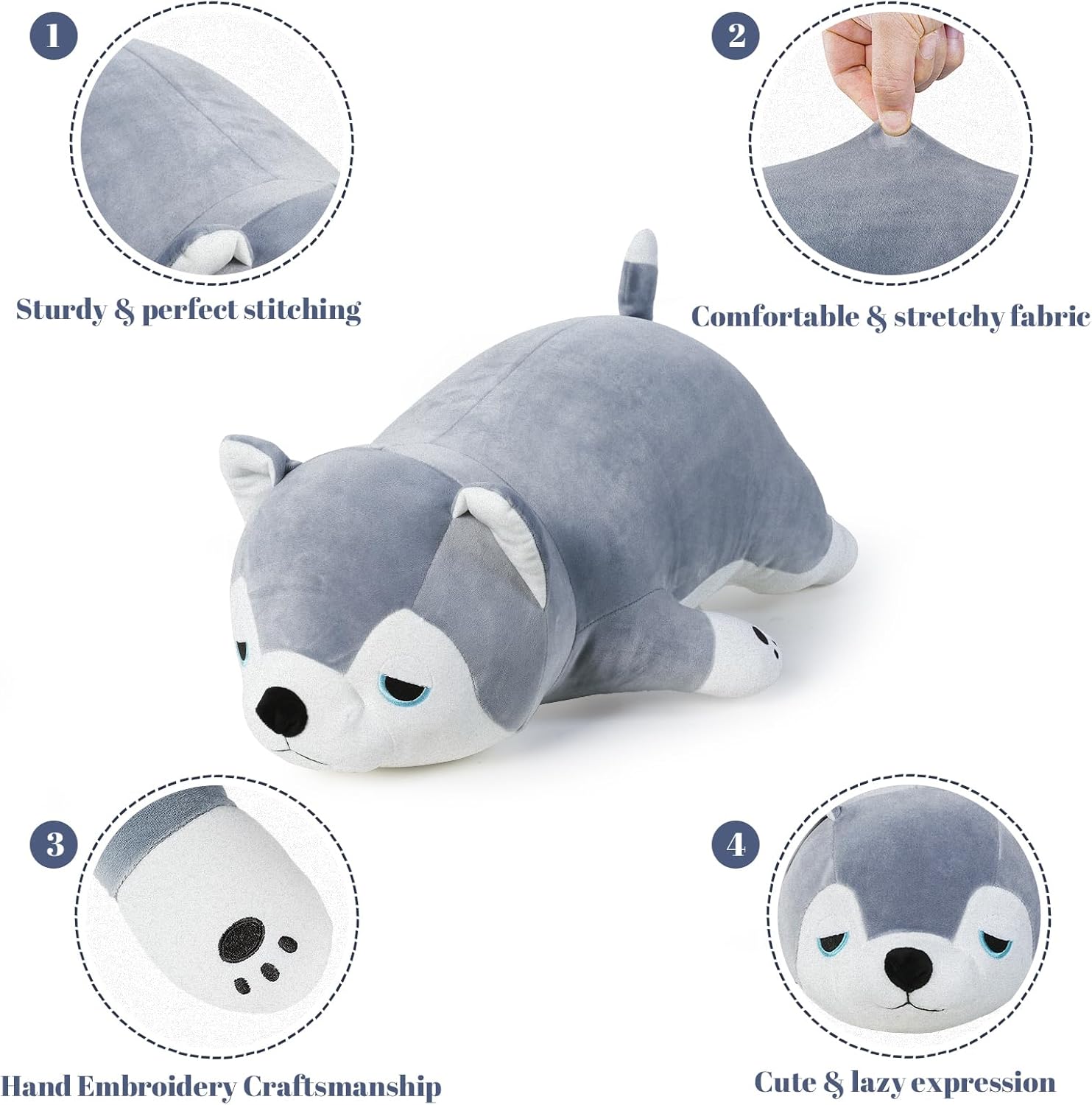 Meowtastic Husky Weighted Plush Toy - 28 Inch 40 Lbs Comfort Pillow