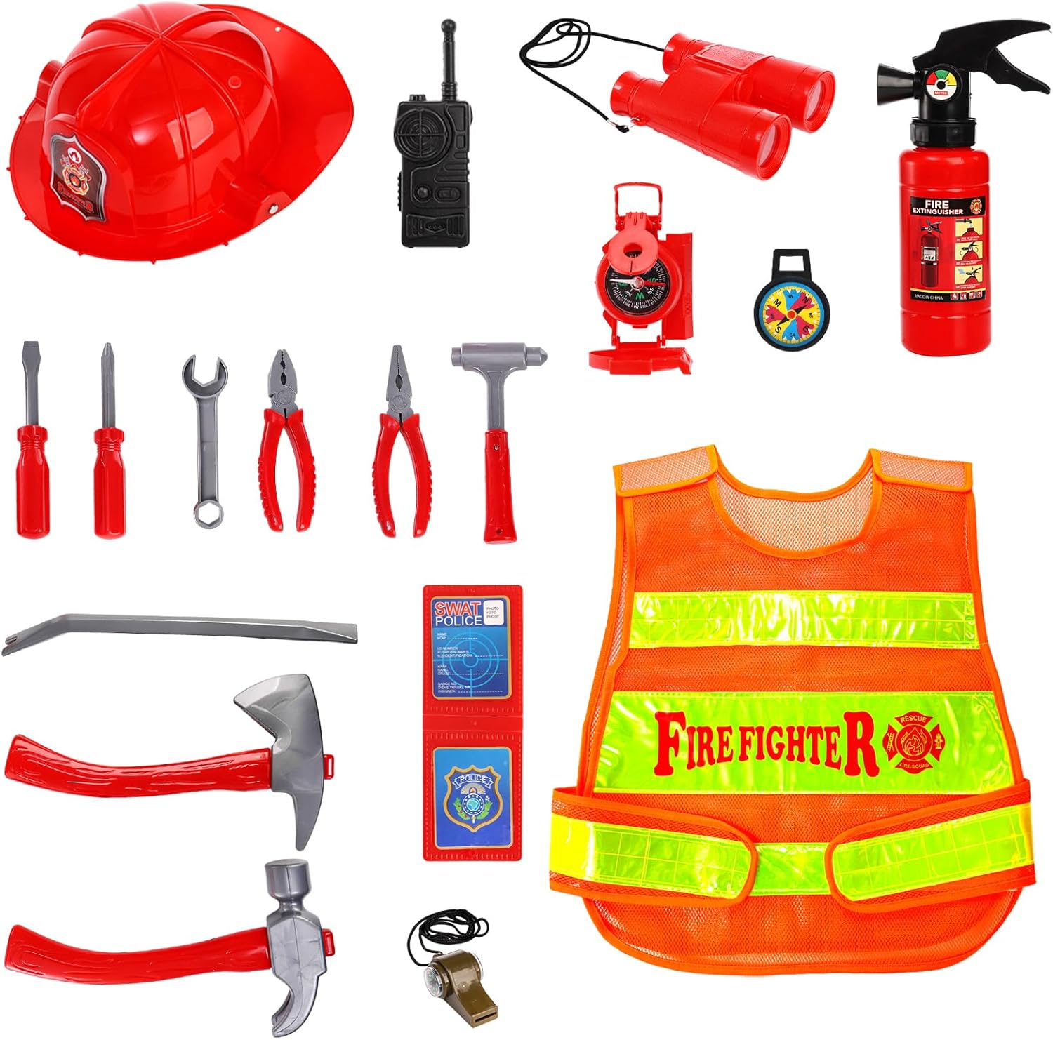 Noamus 18 Pcs Fireman Costume Kids Set