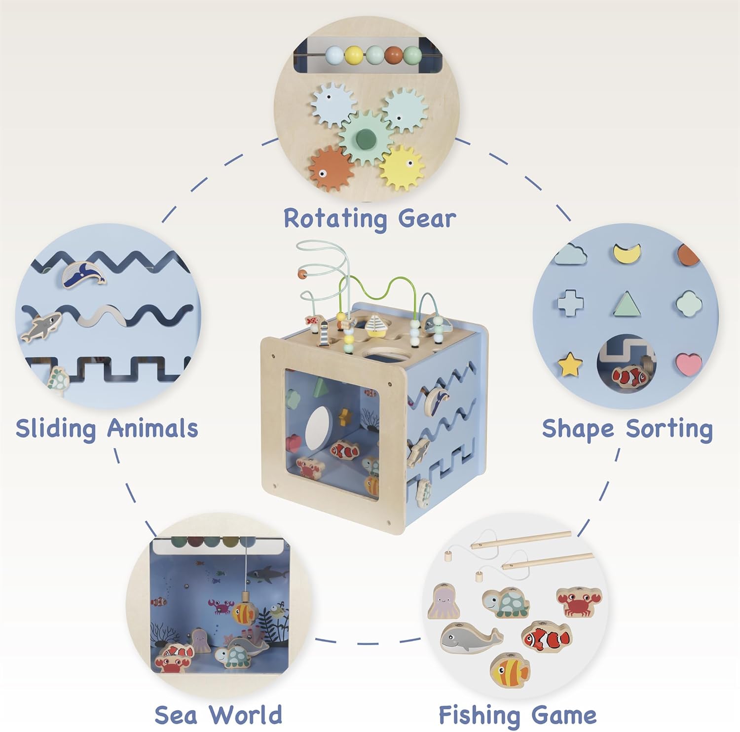 Buoyantkids 7-in-1 Wooden Activity Cube for Toddlers 1-3
