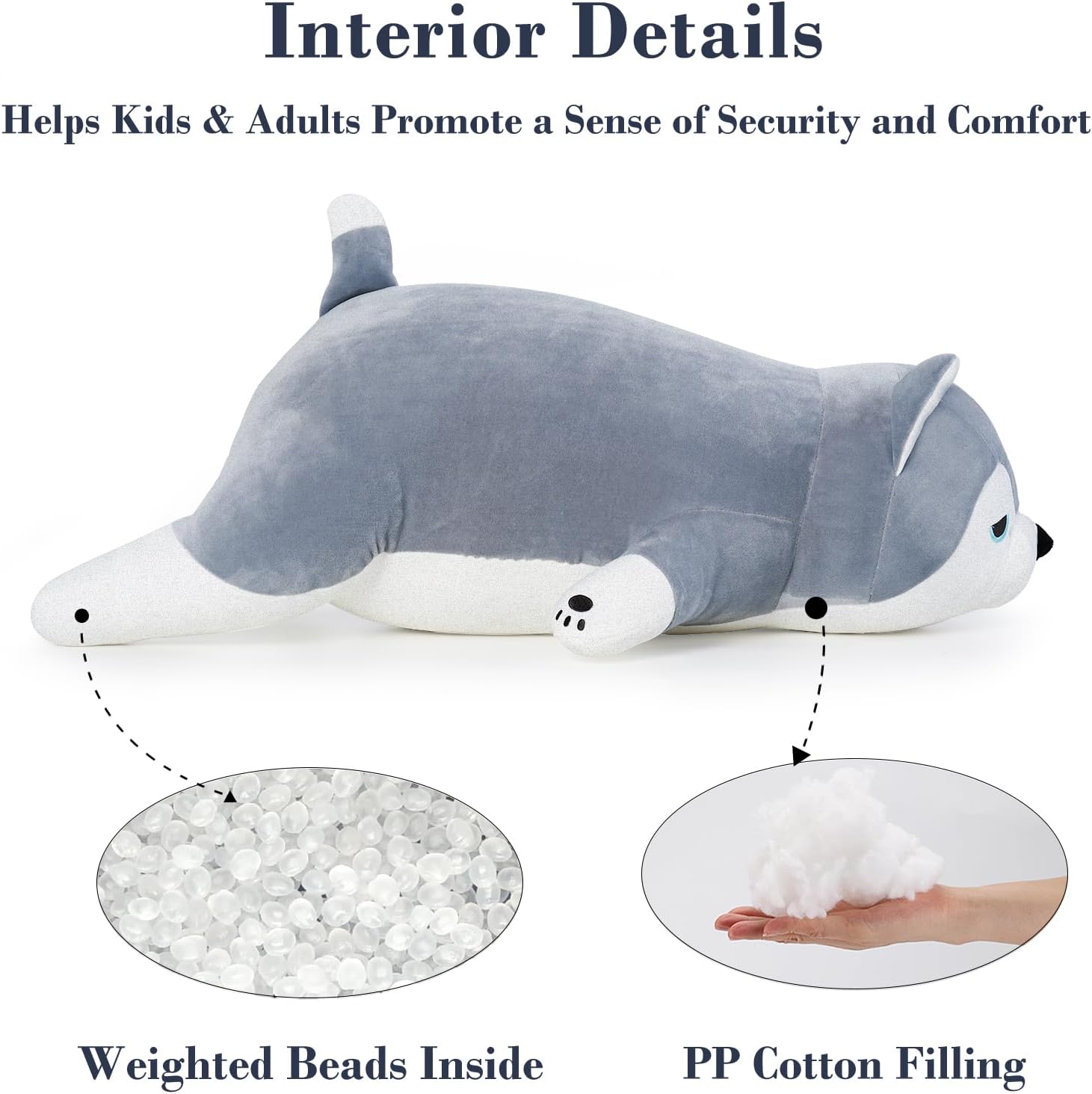 Meowtastic Husky Weighted Plush Toy - 28 Inch 40 Lbs Comfort Pillow