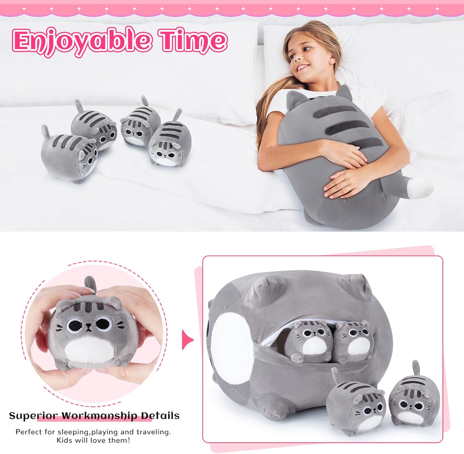 Grey Cat Plush Family Set 5PCS Stuffed Animals