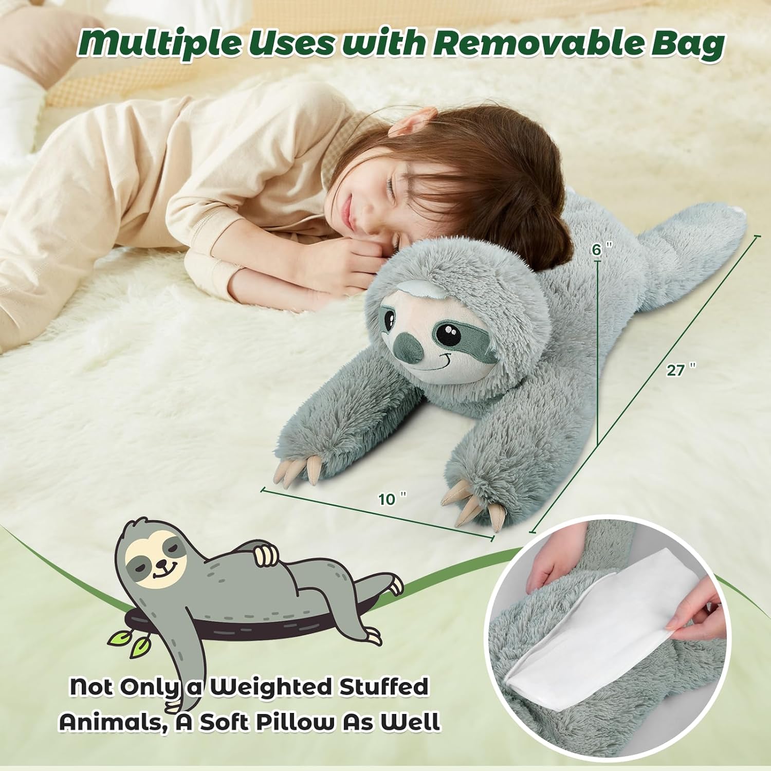 Bobbie Laxi 27 Sloth Weighted Plush Toy for Kids Adults