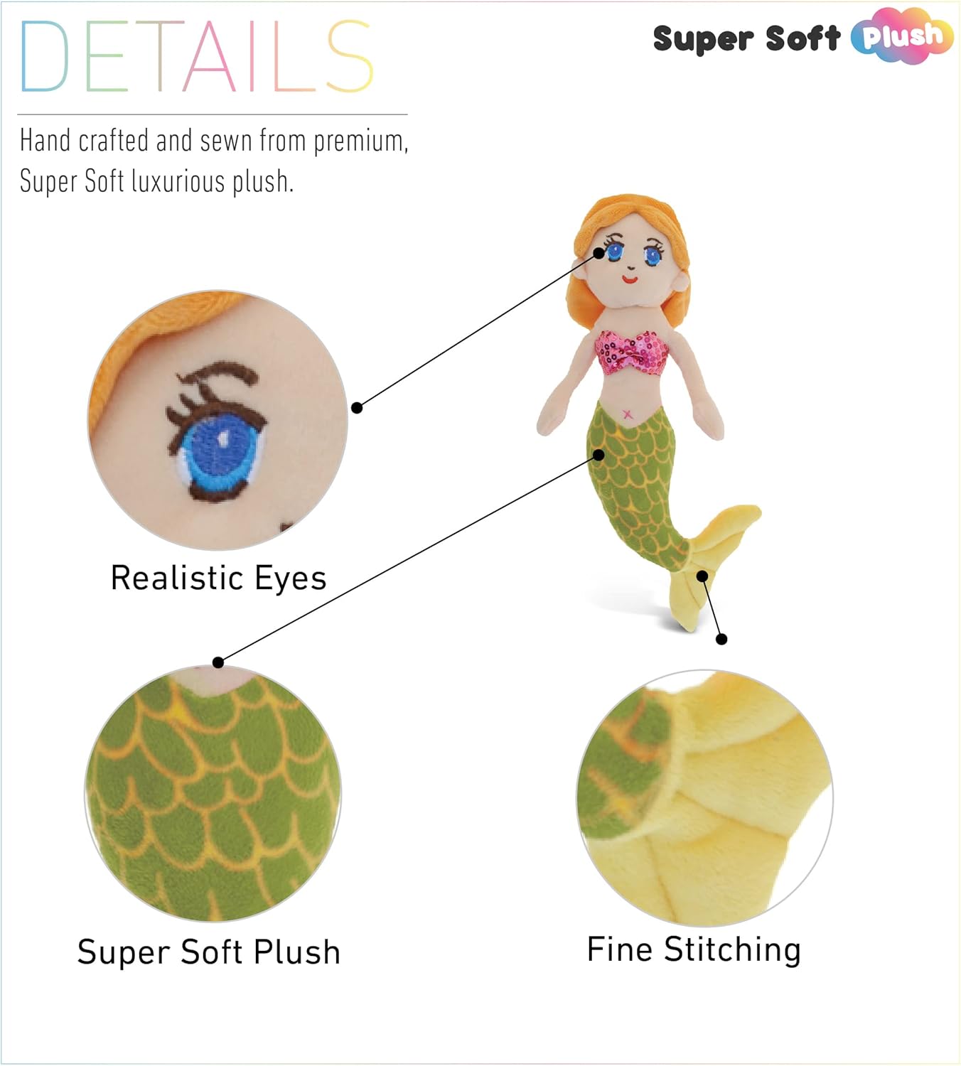 DolliBu 14 Inch Plush Mermaid Stuffed Animal