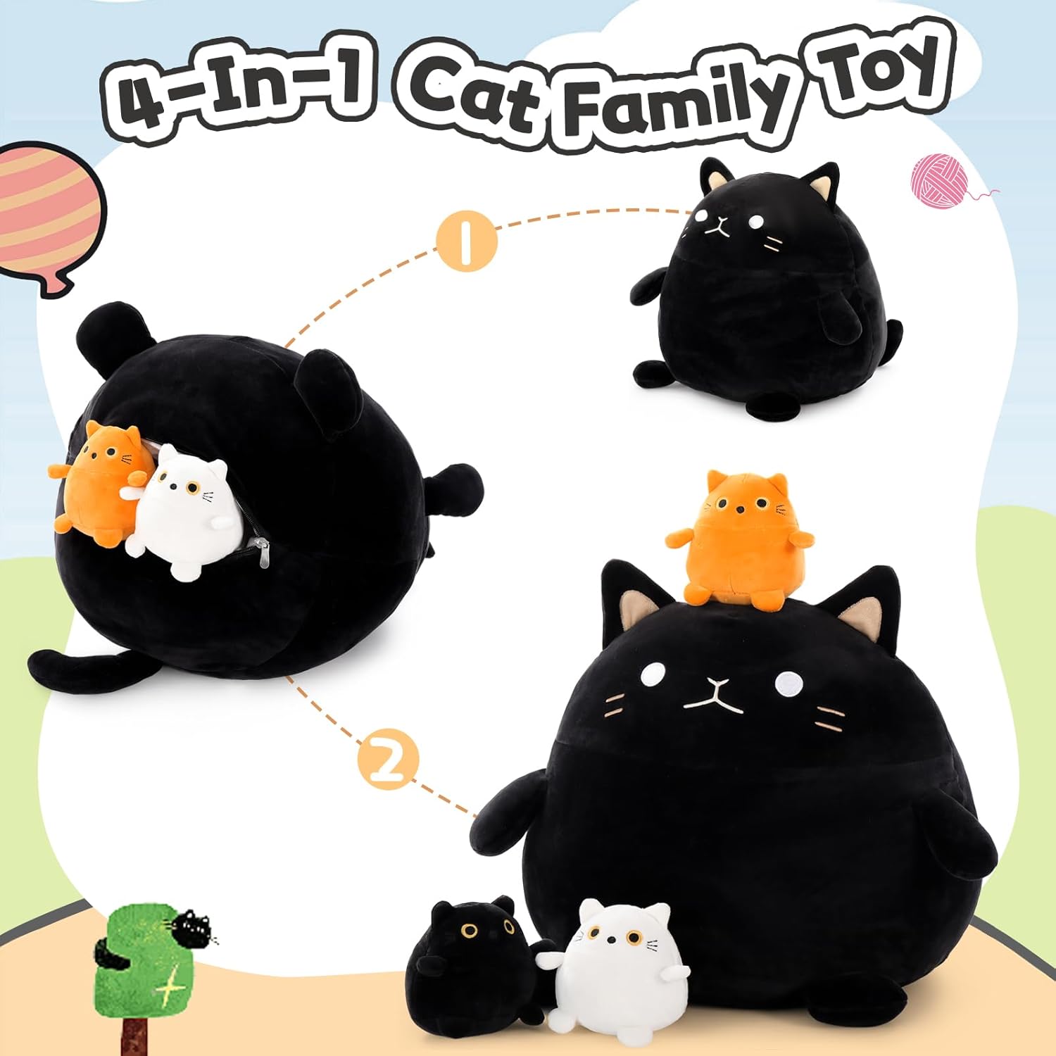 BENINI 4Pcs Giant Black Cat Plush Set