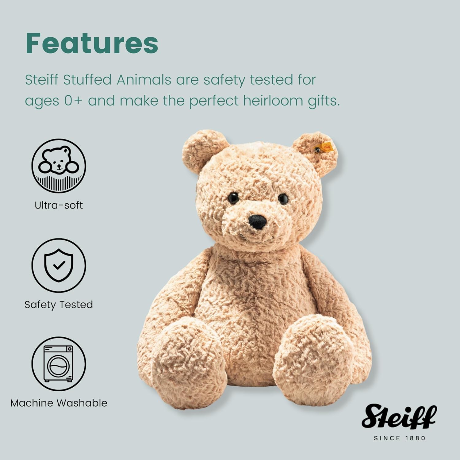 Steiff Jimmy Teddy Bear 55 cm Soft Plush Toy with Plastic Eyes